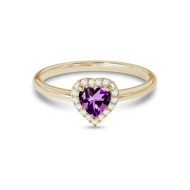 Stunning 5mm Amethyst heart surrounded by a white topaz halo.