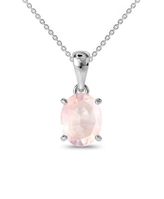 9x7mm Oval Rose Quartz Silver Pendant