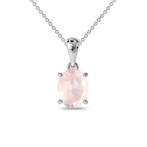 9x7mm Oval Rose Quartz Silver Pendant