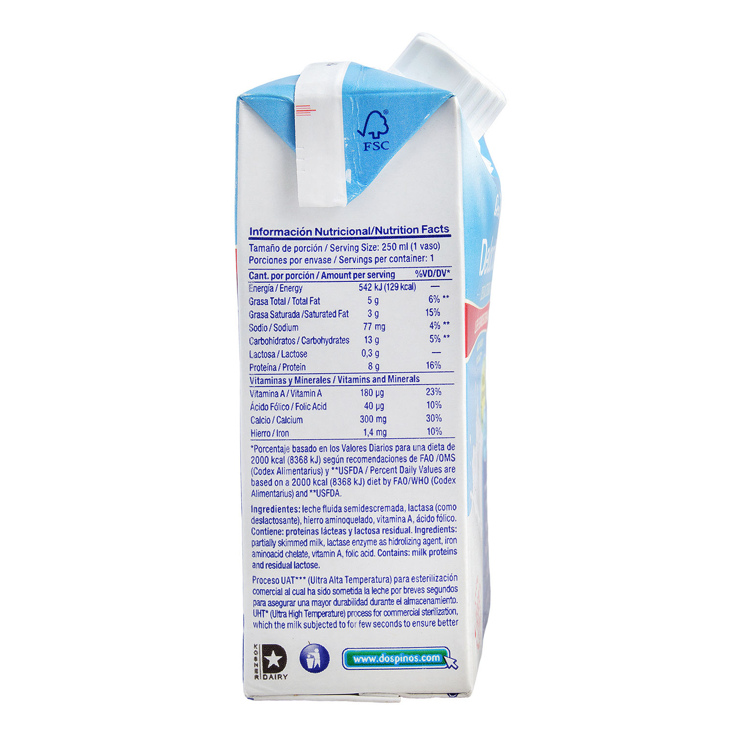 Leche Deslactosada Dos Pinos Caja 250 Ml