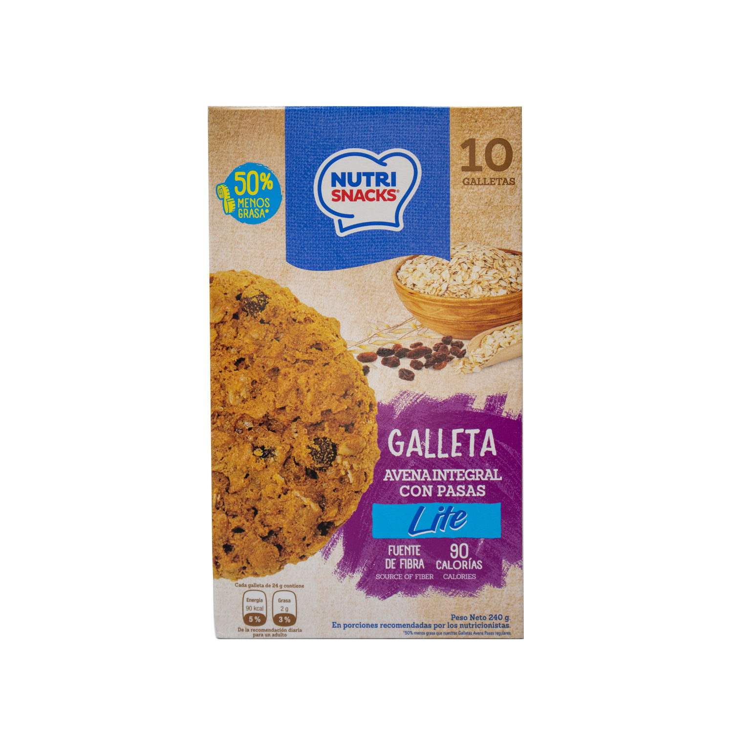 Galleta Dulce Avena Pasas Nutrisnacks Caja 240 G