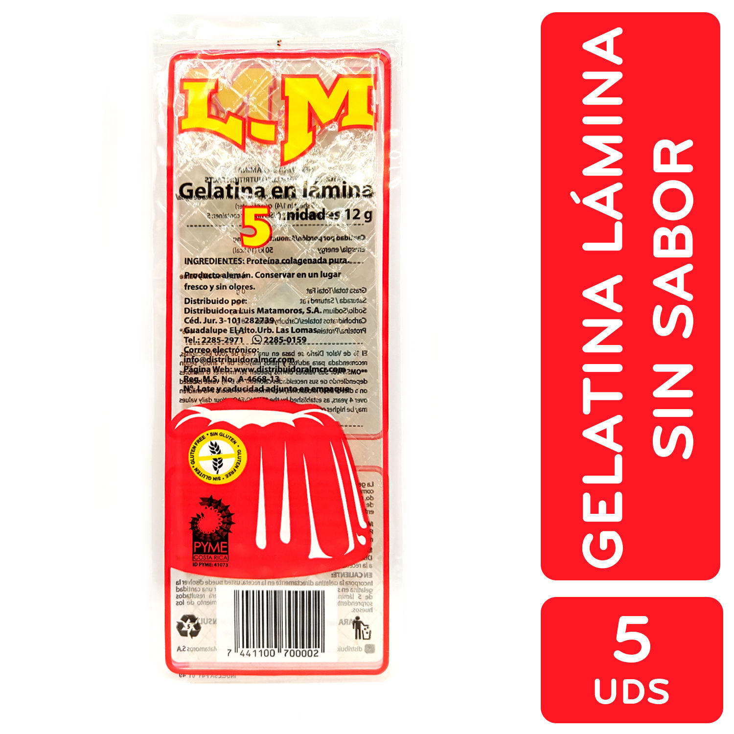 Gelatina Lamina Sin Sabor A.m Paquete 12 G