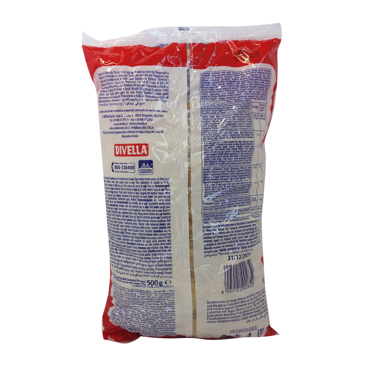 Pasta Alimenticia Corbata #85 Divella Paquete 500 G