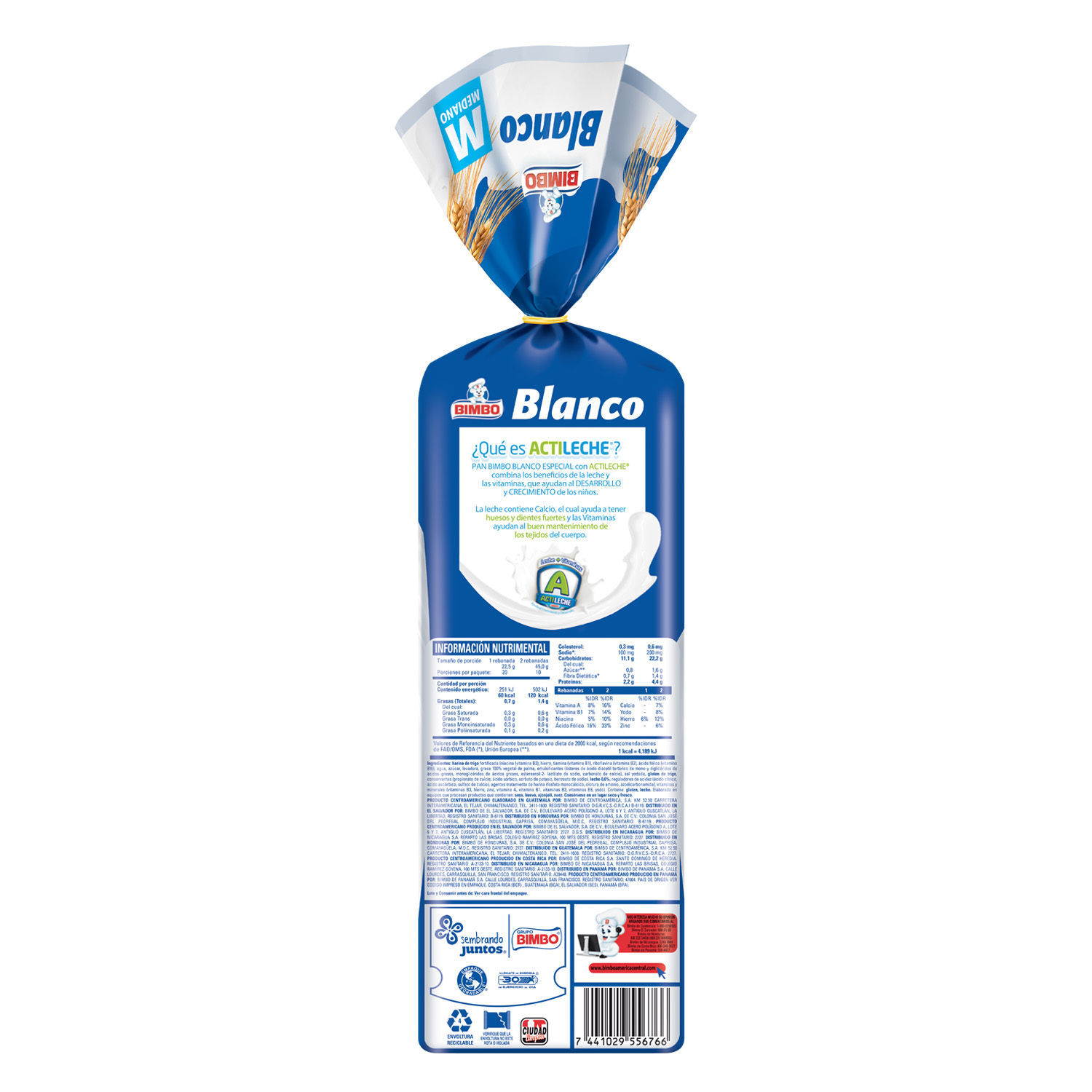 Pan Empacado Blanco Mediano Bimbo Paquete 450 G