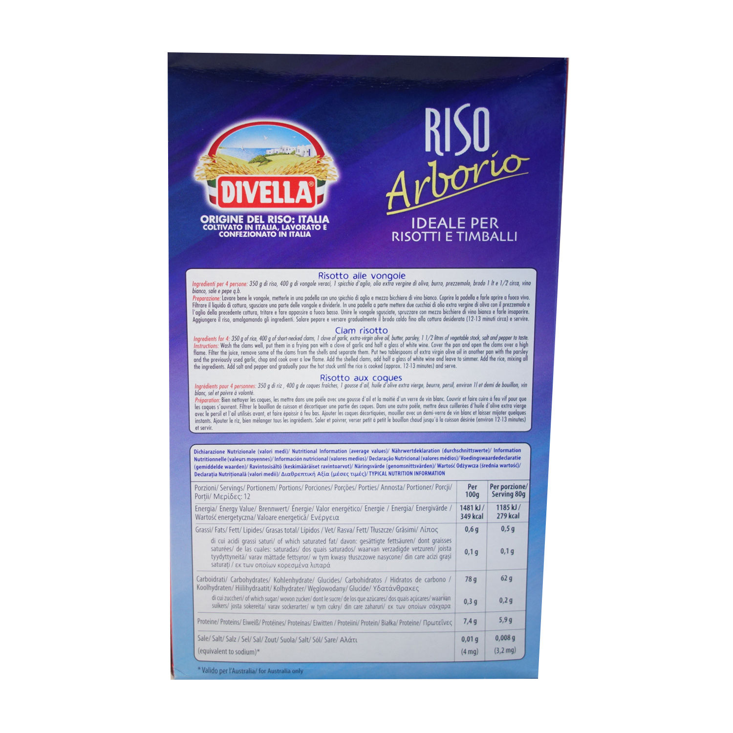 Arroz Preparado Arborio Divella Caja 1000 G