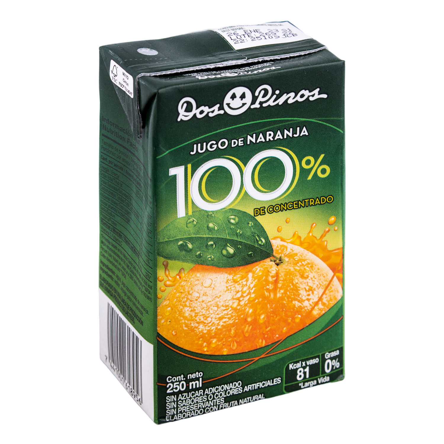 Bebida Jugo Naranja 100% F Soluble Dos Pinos Caja 250 Ml