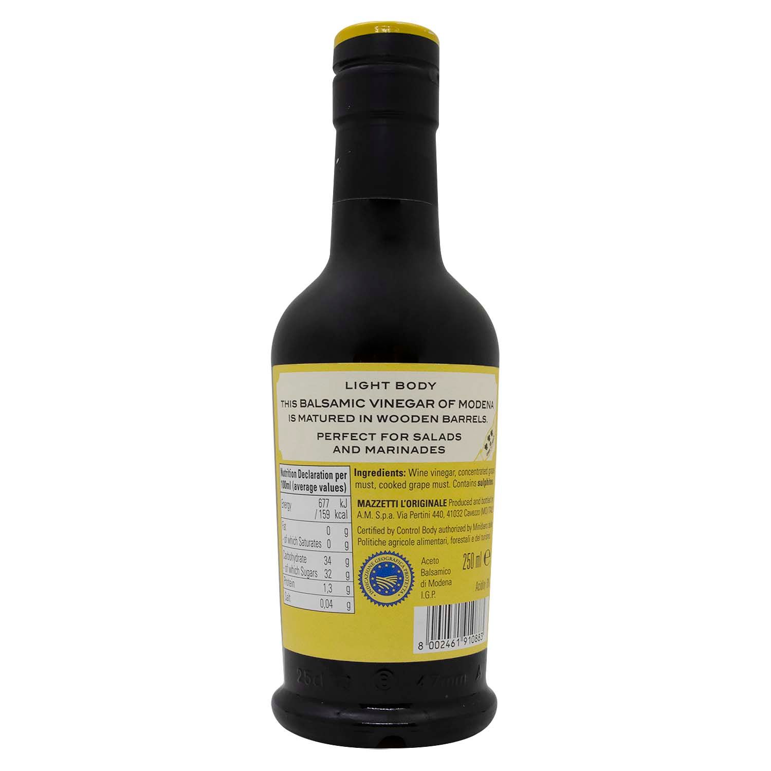 Vinagre Balsamico 3 Hojas Mazzetti Botella 250 Ml