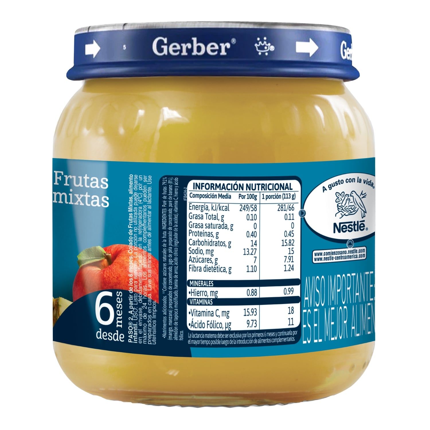 Colado Vidrio Fruta Mixta Gerber Frasco 113 G