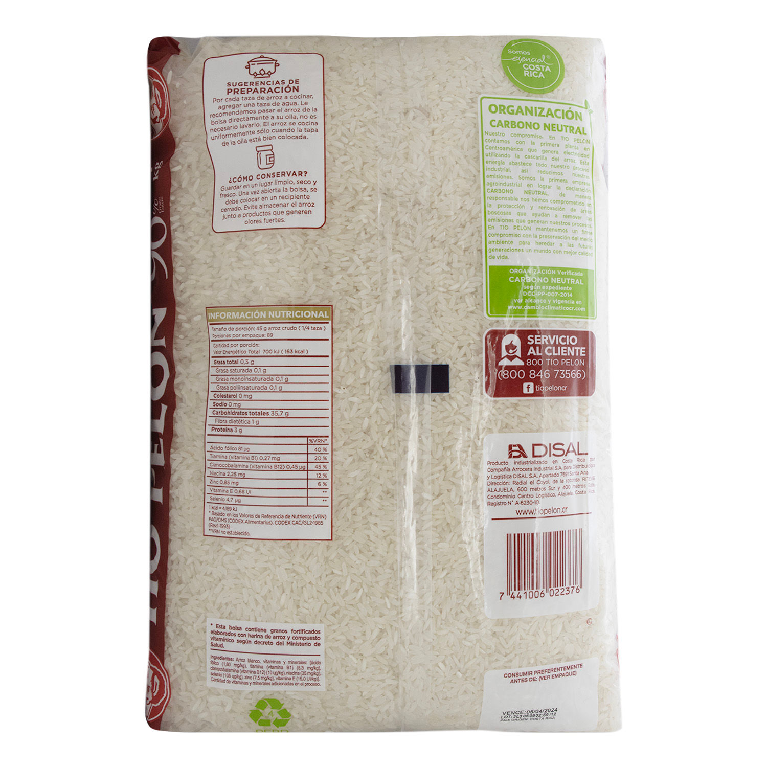 Arroz Blanco 96% Tio Pelon Paquete 4000 G