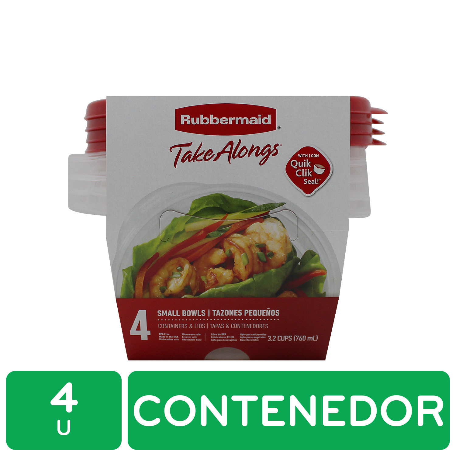 Contenedor Plastico 760 Ml Rubbermaid Blister 4 Unid