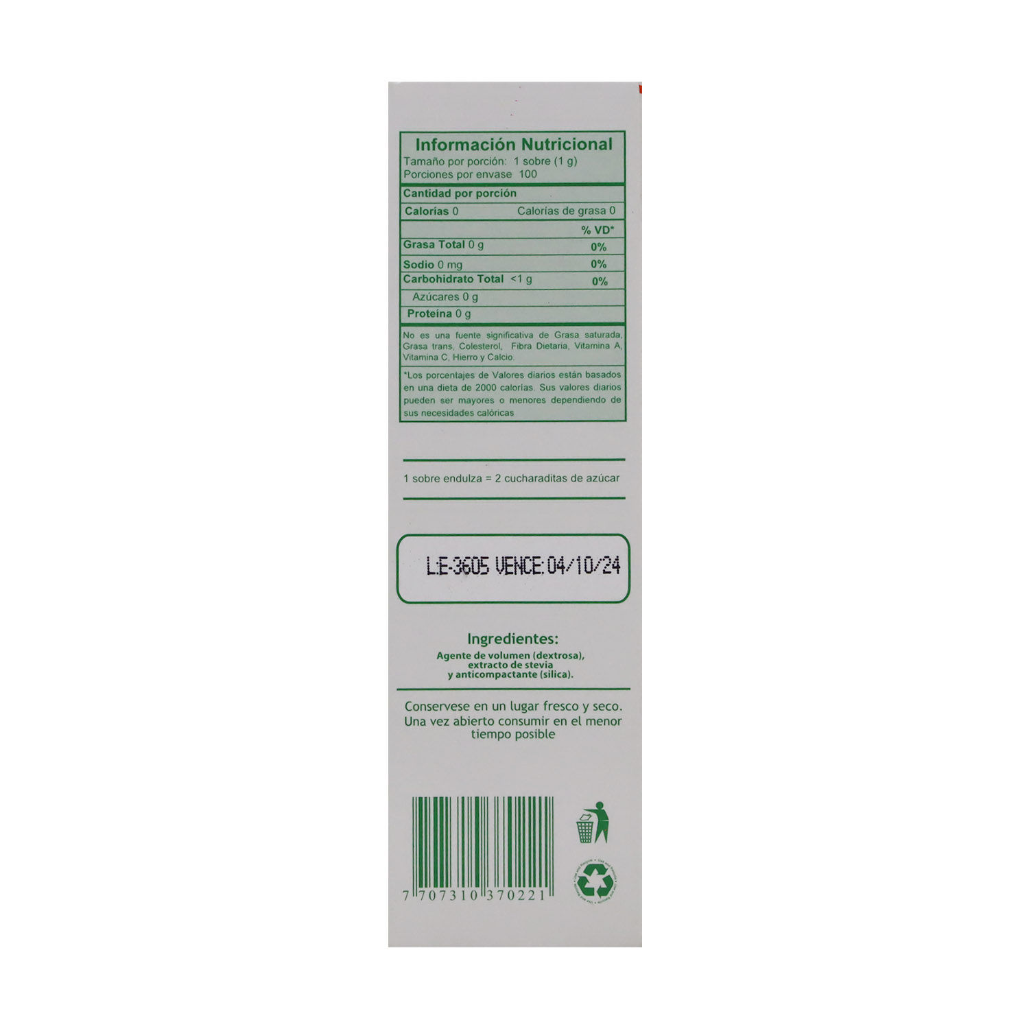 Edulcorante Polvo Stevia Caja 100 G