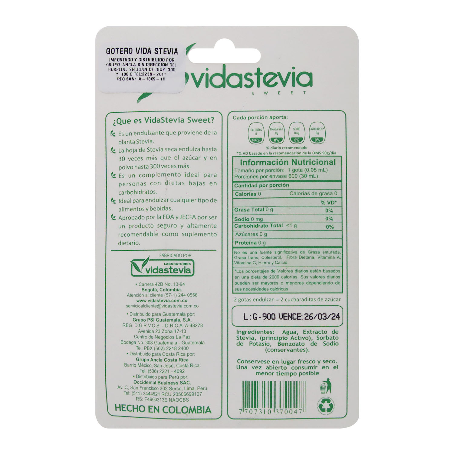 Edulcorante Liquido Stevia Blister 30 Ml