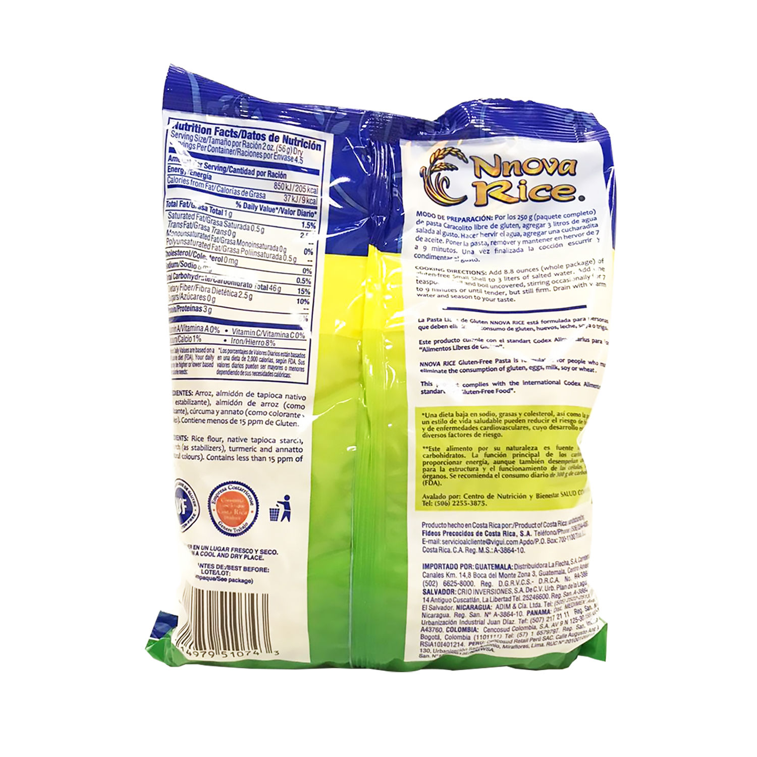 Pasta Alimenticia Caracol Arroz Sin Gluten Nnova Rice Caja 250 G