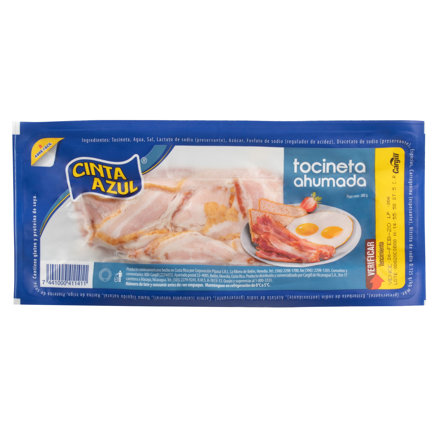 Tocineta Cerdo Ahumada Rebanada Cinta Azul Paquete 300 G