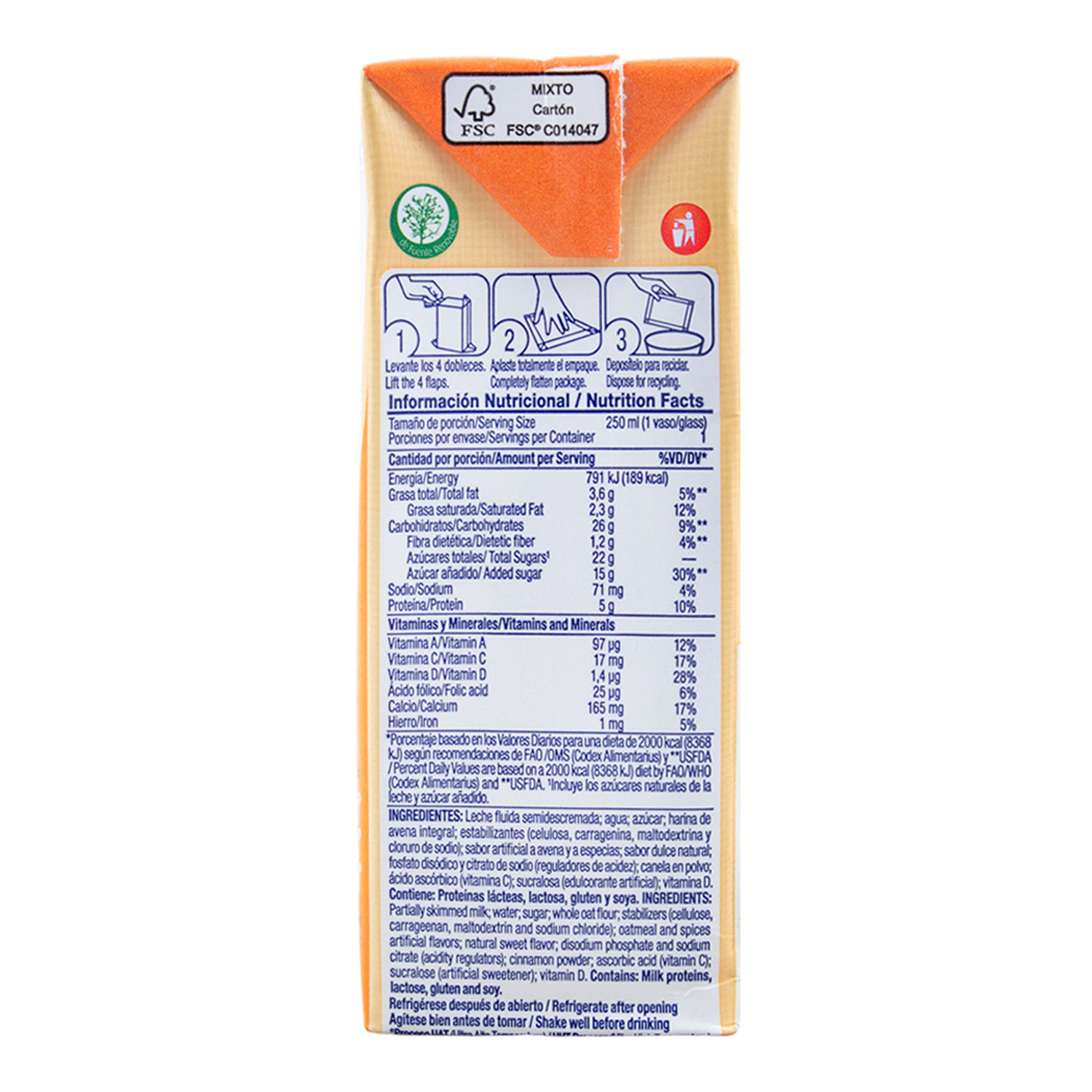 Leche Saborizada Avena Dos Pinos Caja 250 Ml