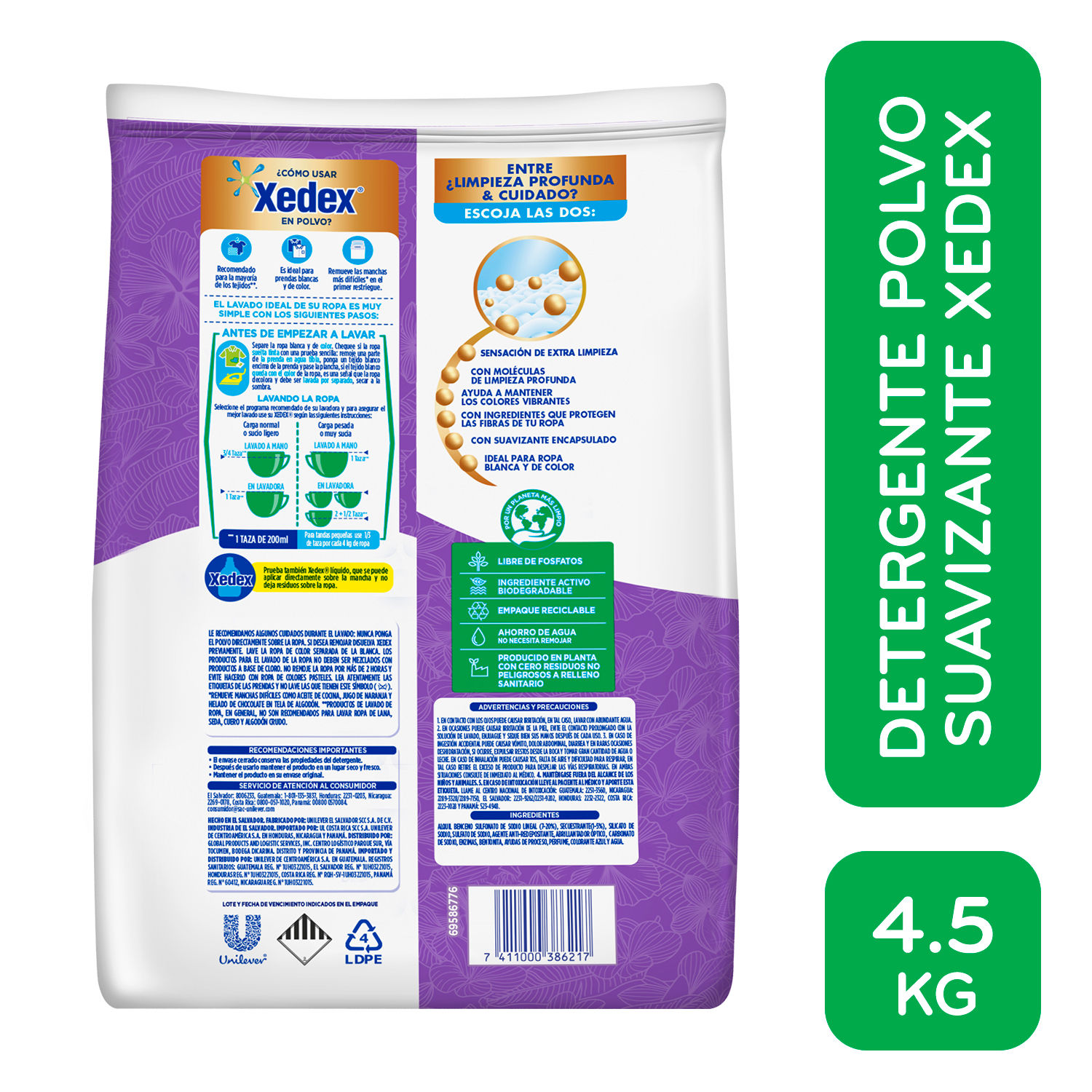 Detergente Polvo Violetas Suavizante Xedex Bolsa 4.5 Kg