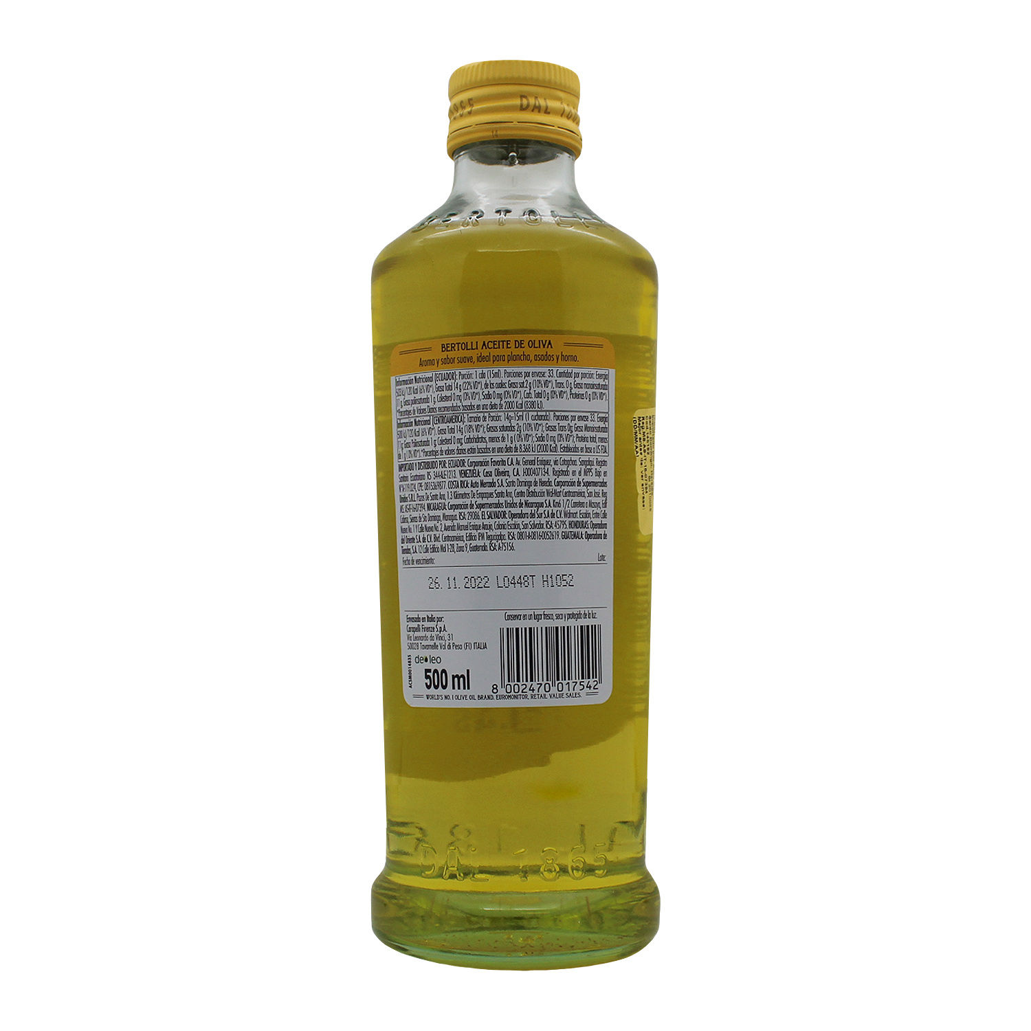 Aceite Oliva Virgen Bertolli Botella 500 Ml