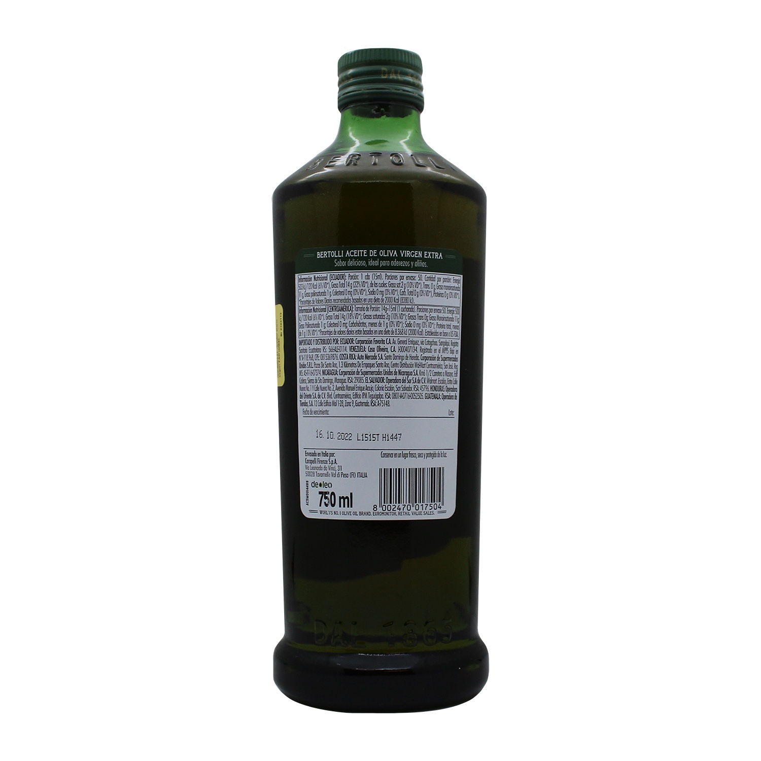 Aceite Oliva Extra Virgen Bertolli Botella 750 Ml