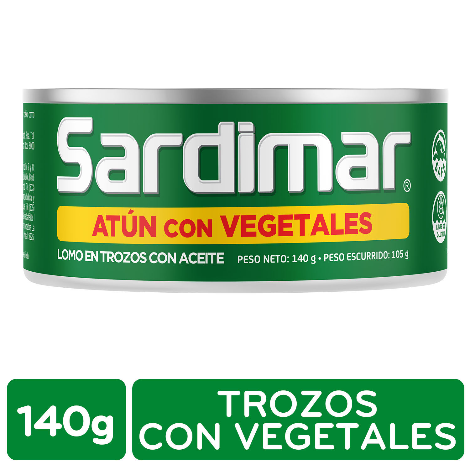 Atun Lomo Trozos Aceite Soya Vegetales Sardimar Lata 140 G