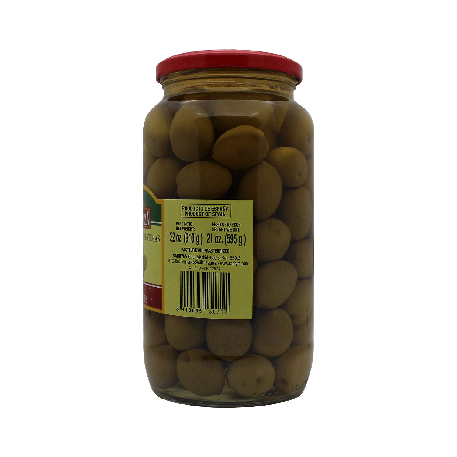 Aceituna Gordal Entera Frasco 910 G