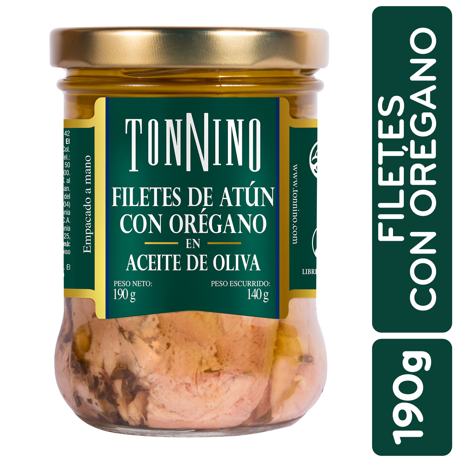 Atun Filete Aceite Oliva Oregano Tonnino Frasco 190 G