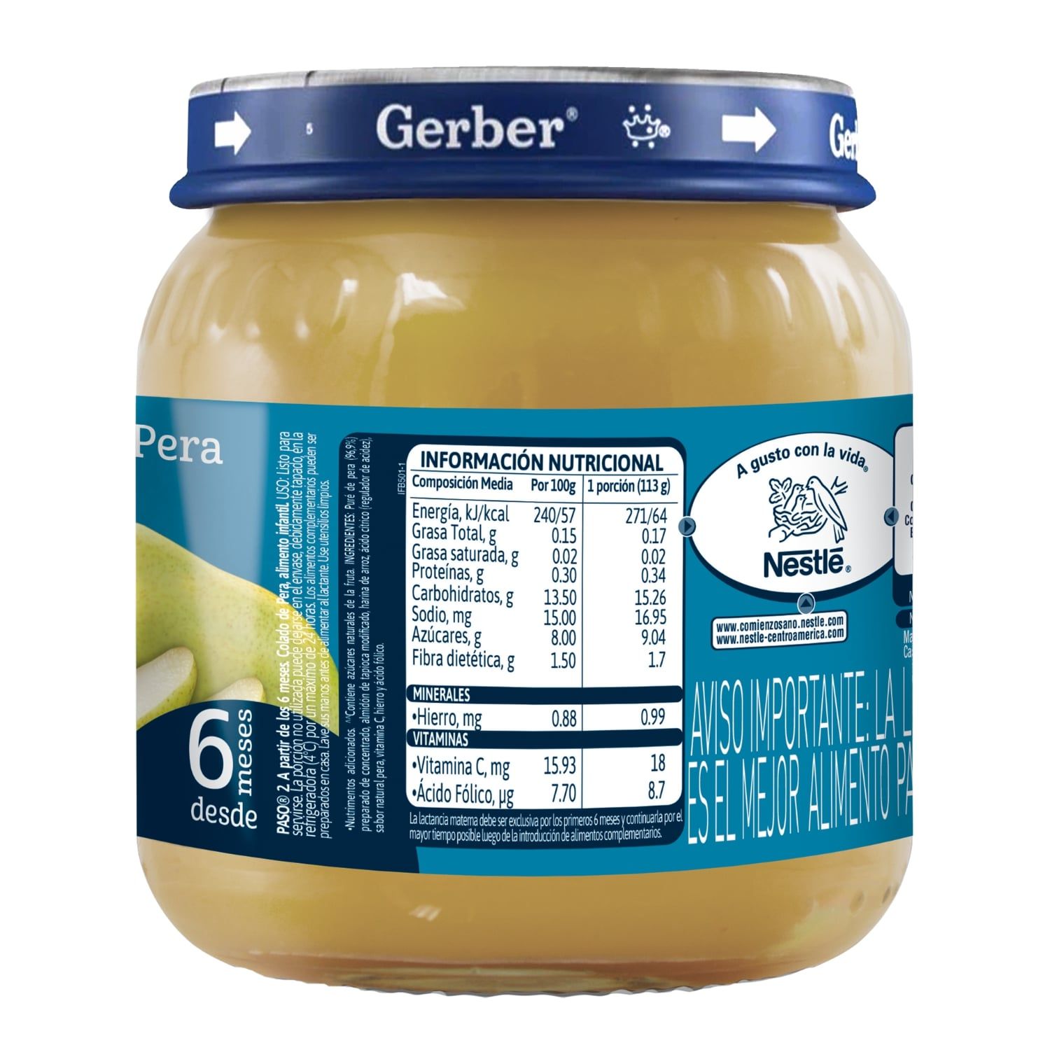 Colado Vidrio Pera Gerber Frasco 113 G