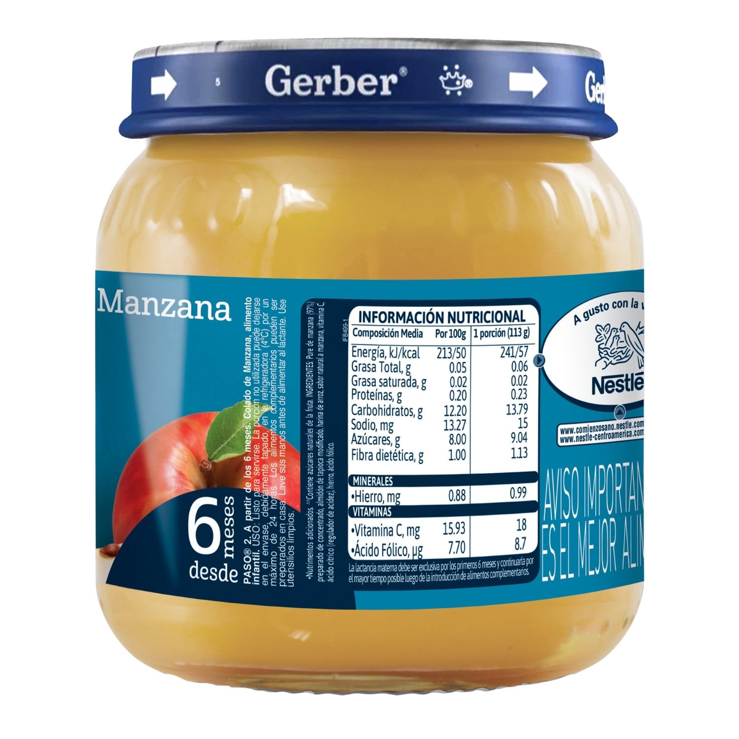 Colado Vidrio Manzana Gerber Frasco 113 G