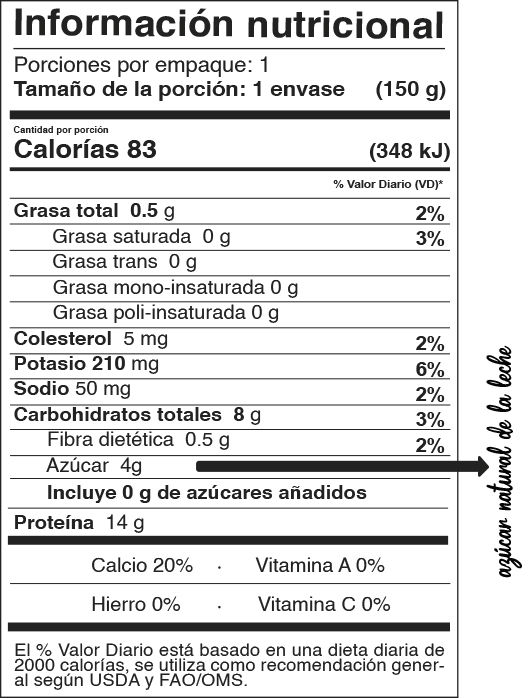 etiqueta nutricional del yogur danimals