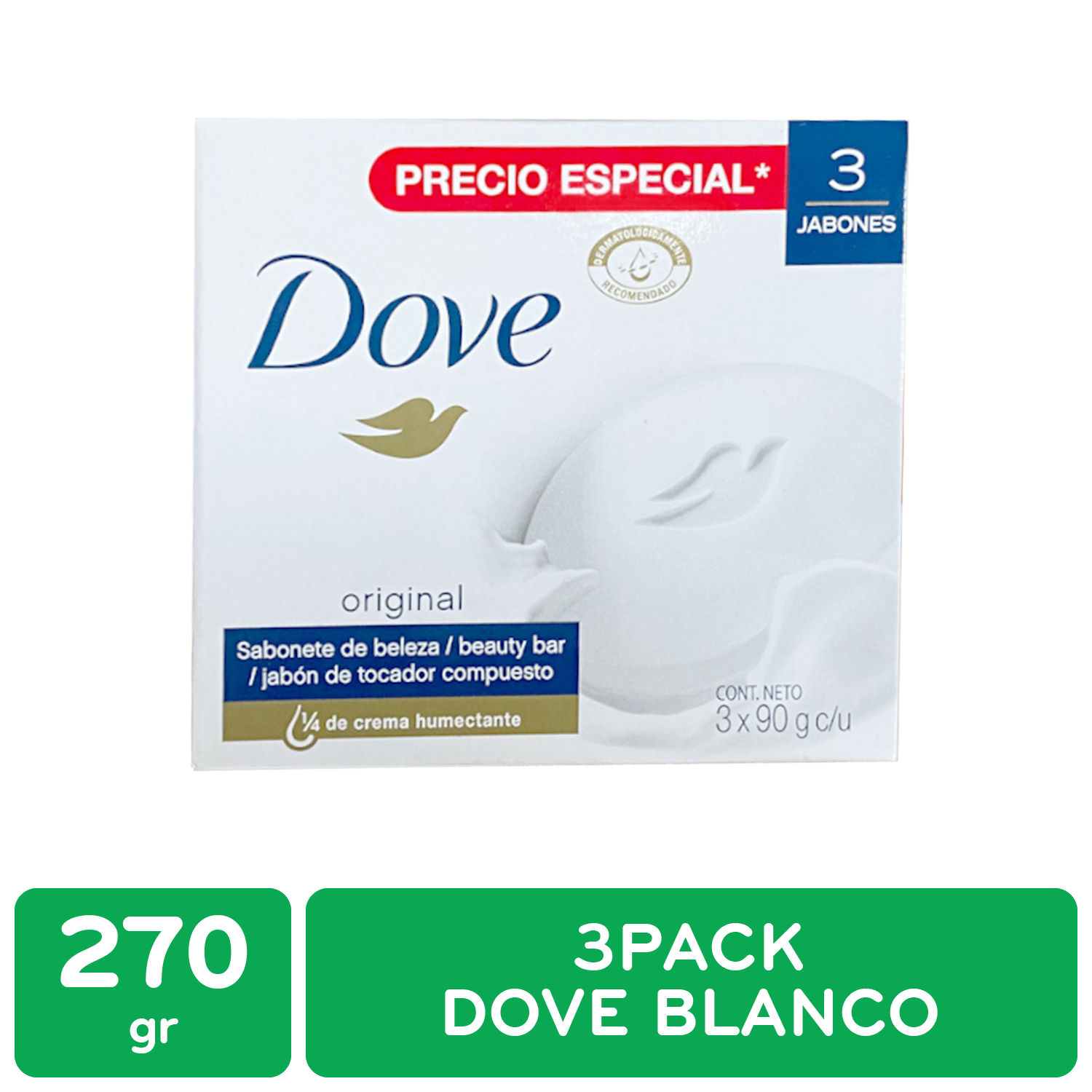 Jabon Cosmetico Blanco 3 U Dove Caja 270 G