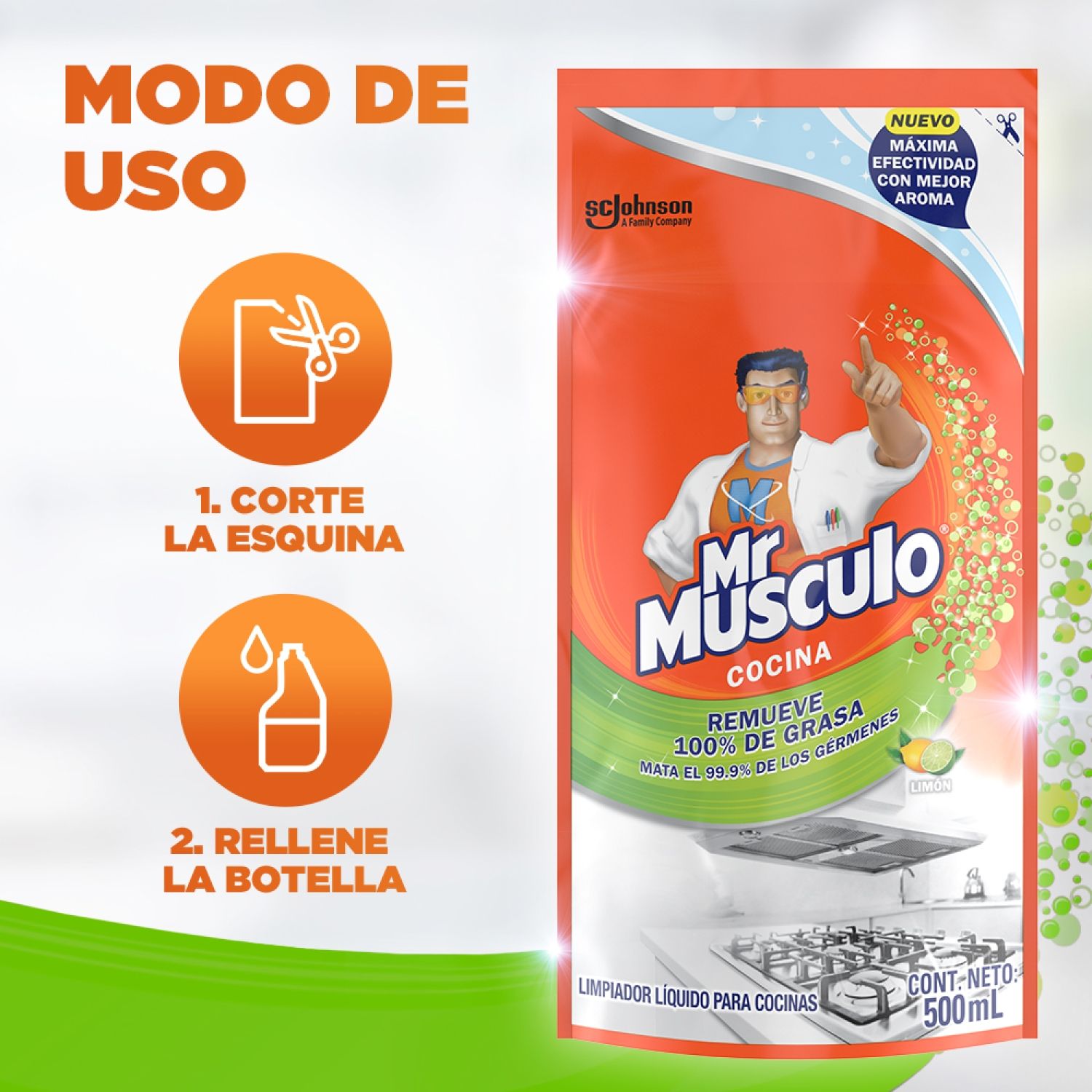 Limpiador Cocina Antigrasa Limon Repuesto Mr Musculo Paquete 500 Ml