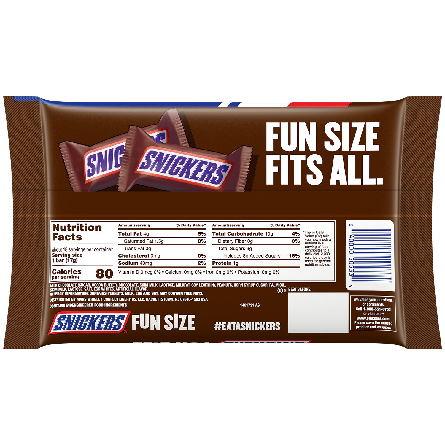 Chocolate Fun Size Snickers Paquete 300.2 G