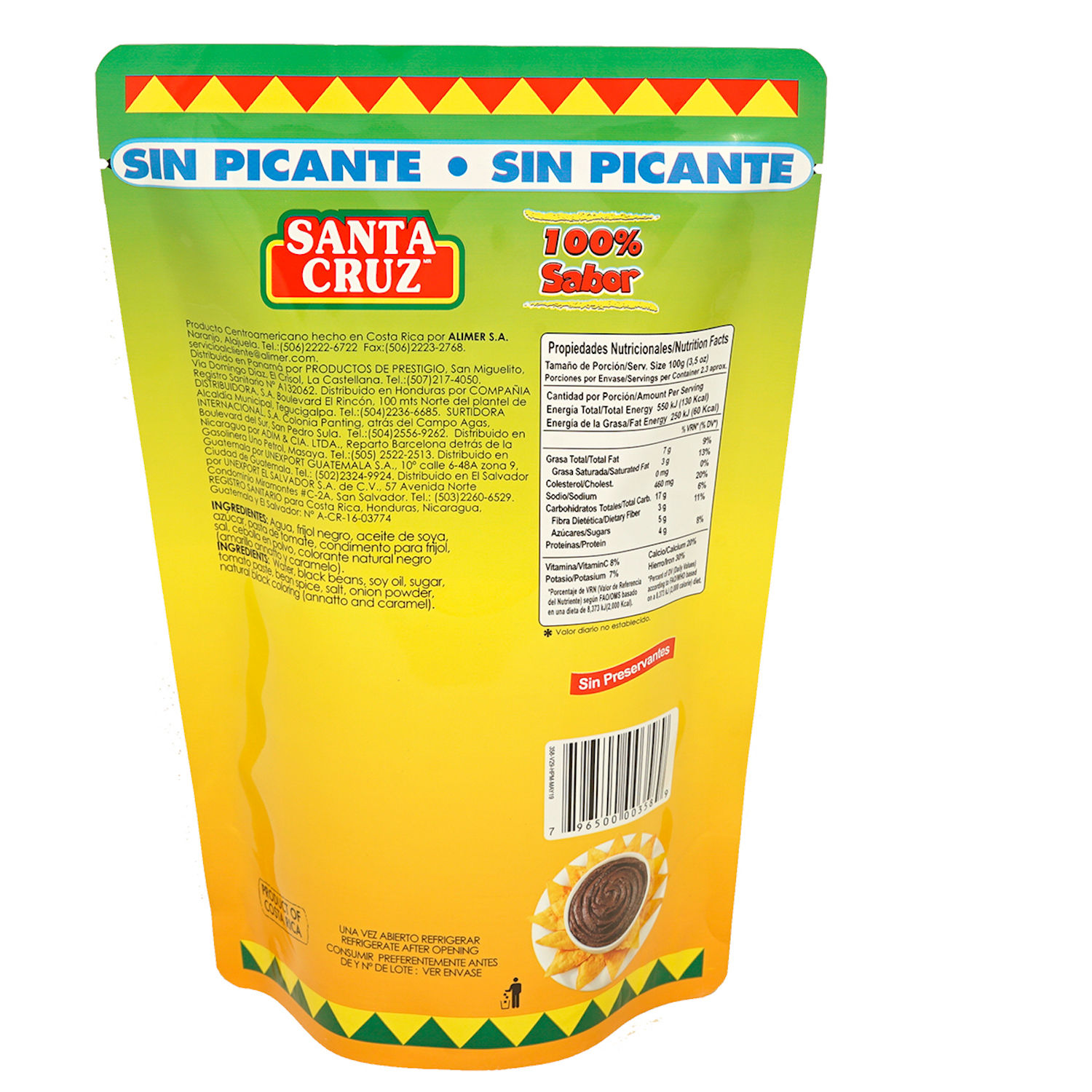 Frijol Molido Negro Sin Picante Santa Cruz Paquete 800 G