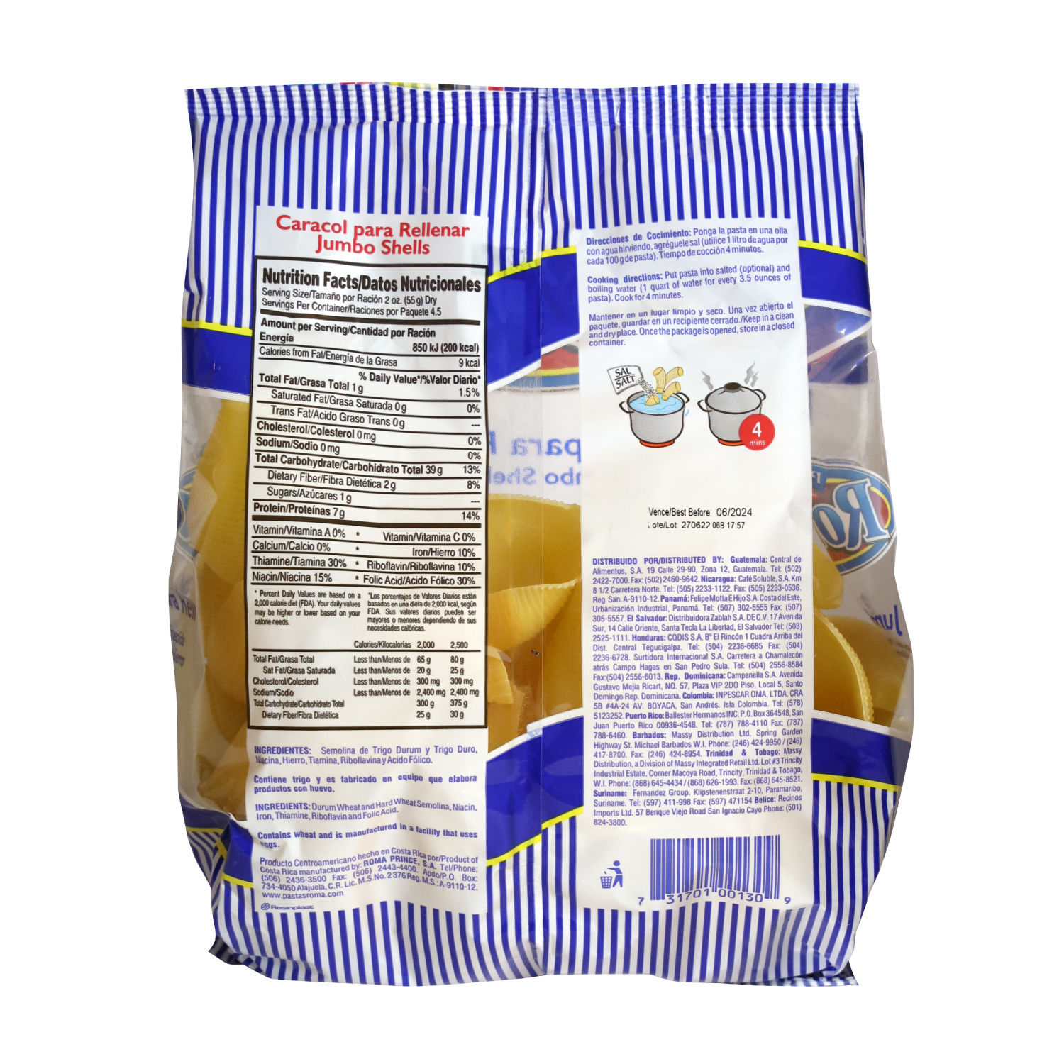 Pasta Alimenticia Caracol Rellenar Roma Paquete 250 G