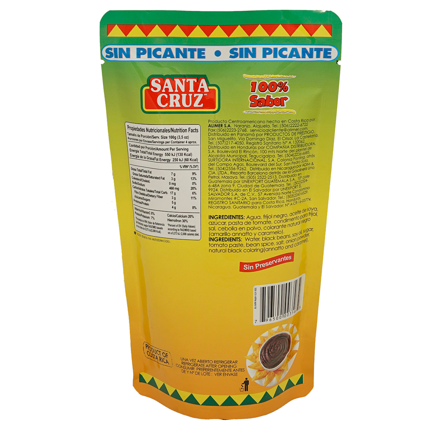 Frijol Molido Negro Sin Picante Santa Cruz Paquete 400 G