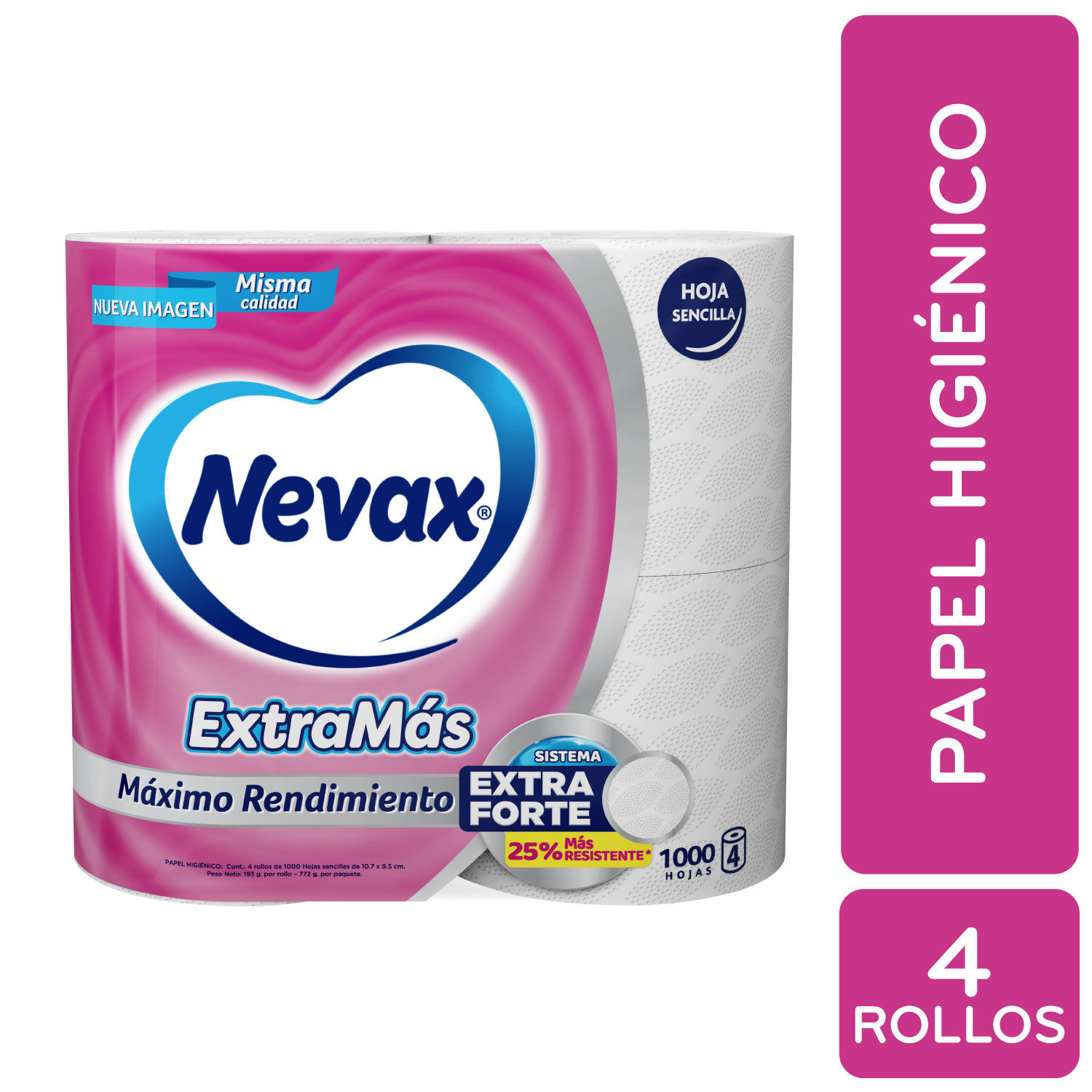 Papel Higienico Una Hoja Extramas 4u Nevax Paquete 772 G