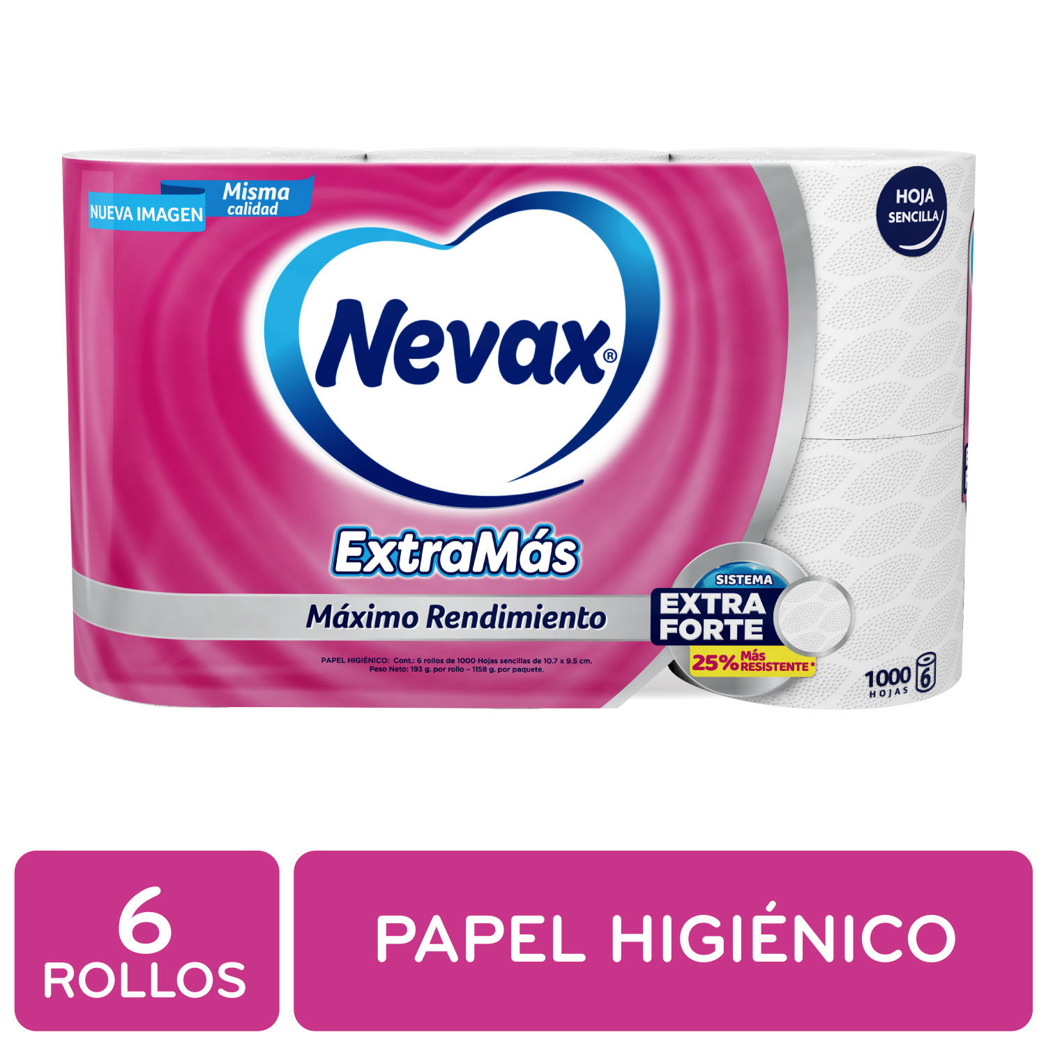 Papel Higienico Una Hoja Extramas 6u Nevax Paquete 1150 G