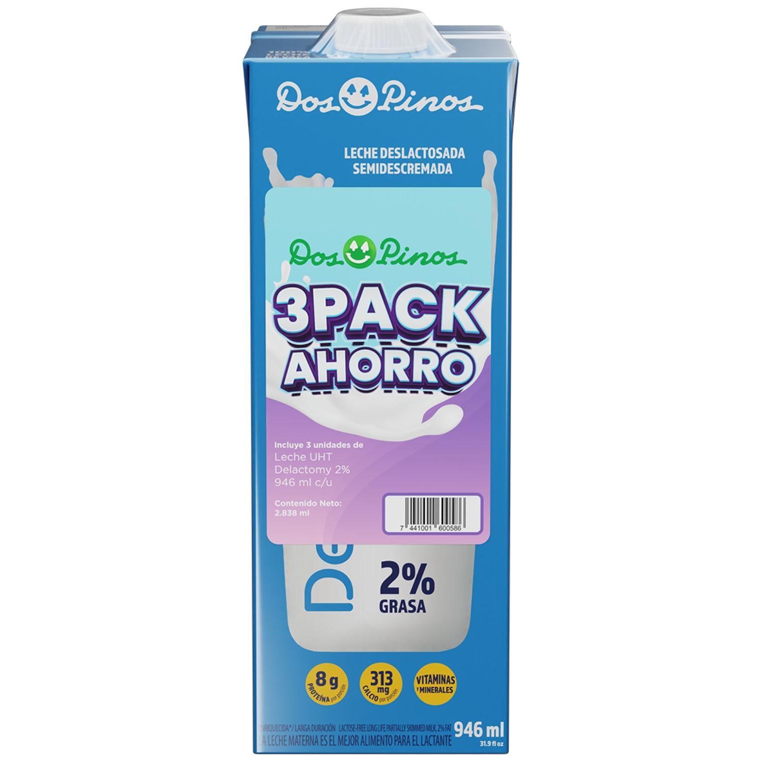 Leche Deslactosada 2% Grasa 3u Dos Pinos