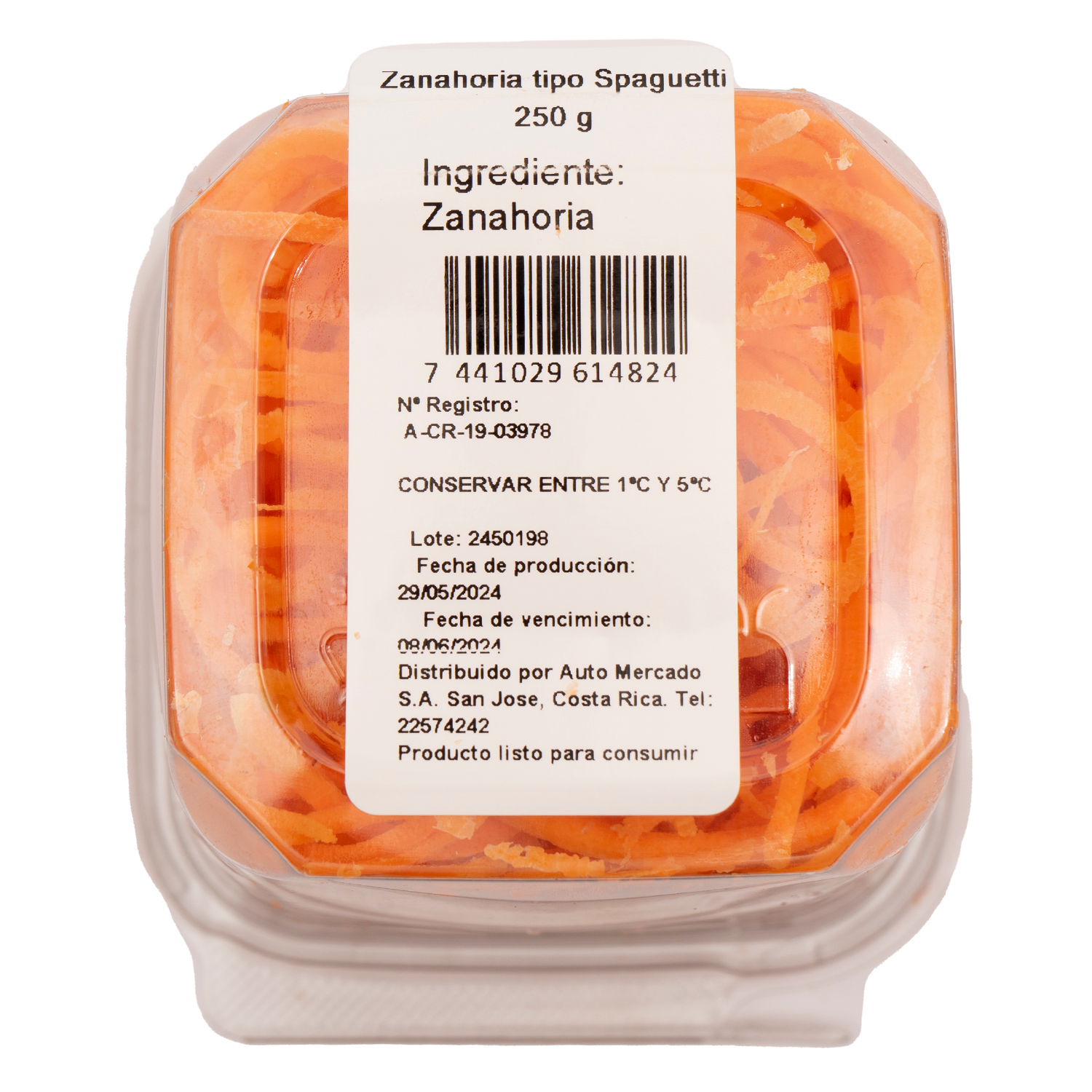 Zanahoria Tipo Spagueti Auto Mercado Bandeja 250 G