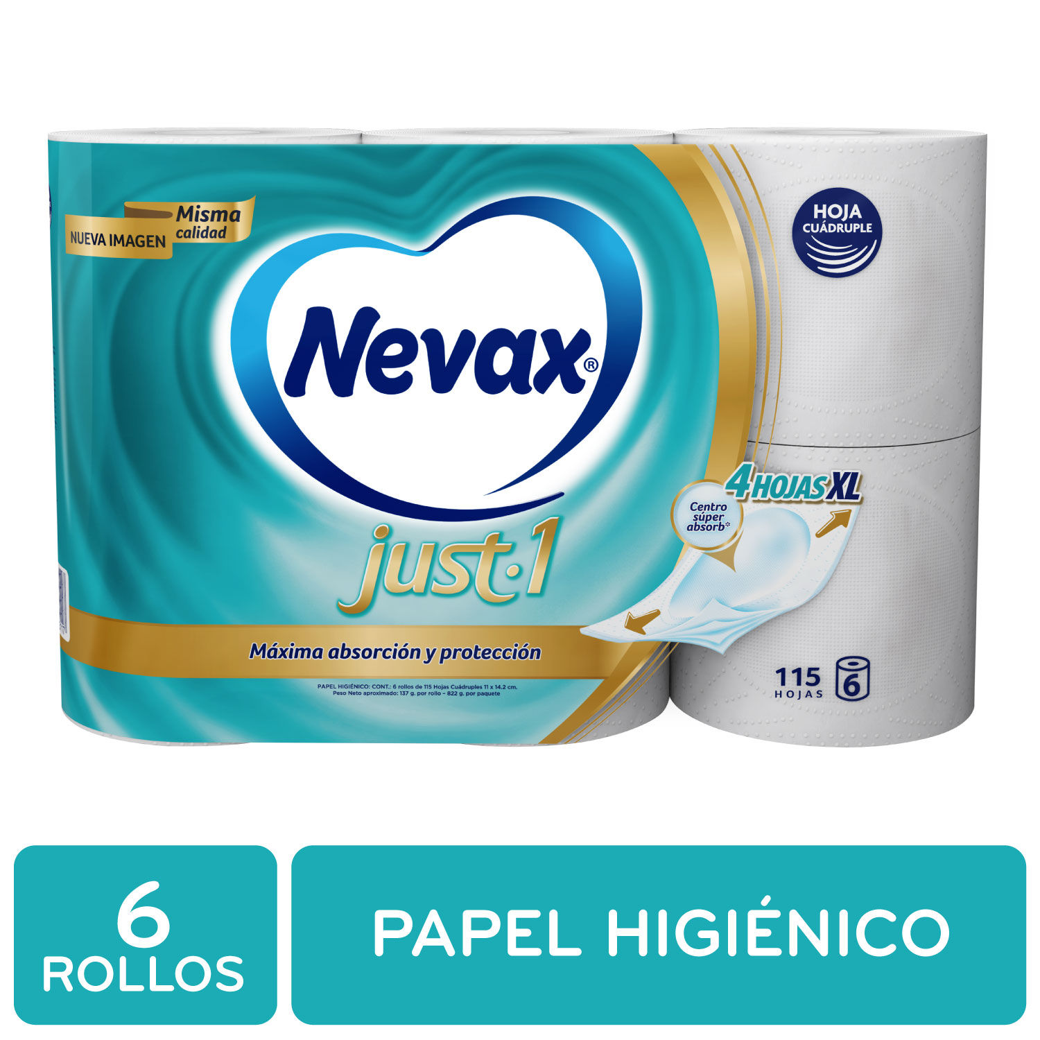 Papel Higienico Cuatro Hojas Just1 6u Nevax Paquete 822 G