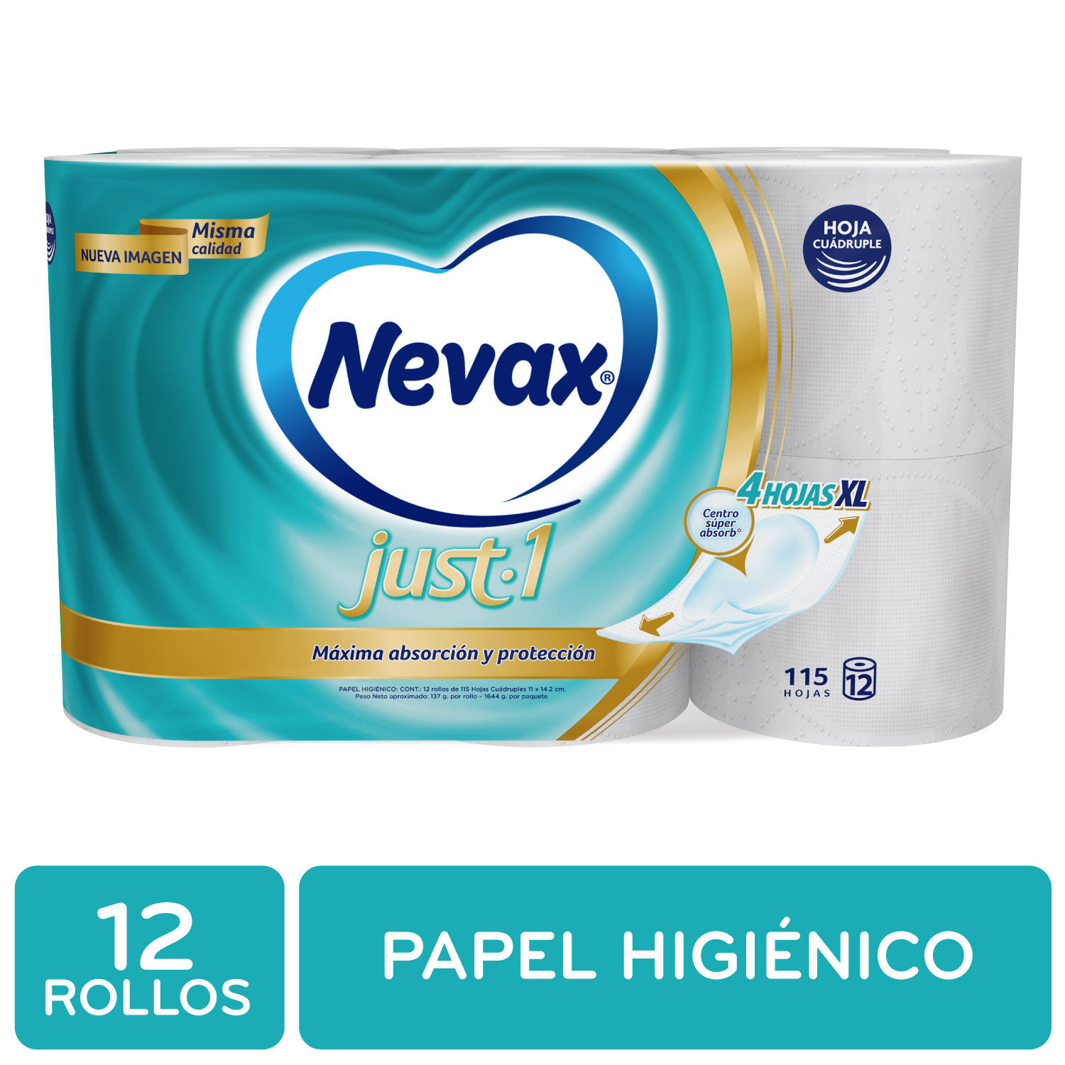 Papel Higienico Cuatro Hojas Just1 12u Nevax Paquete 1644 G