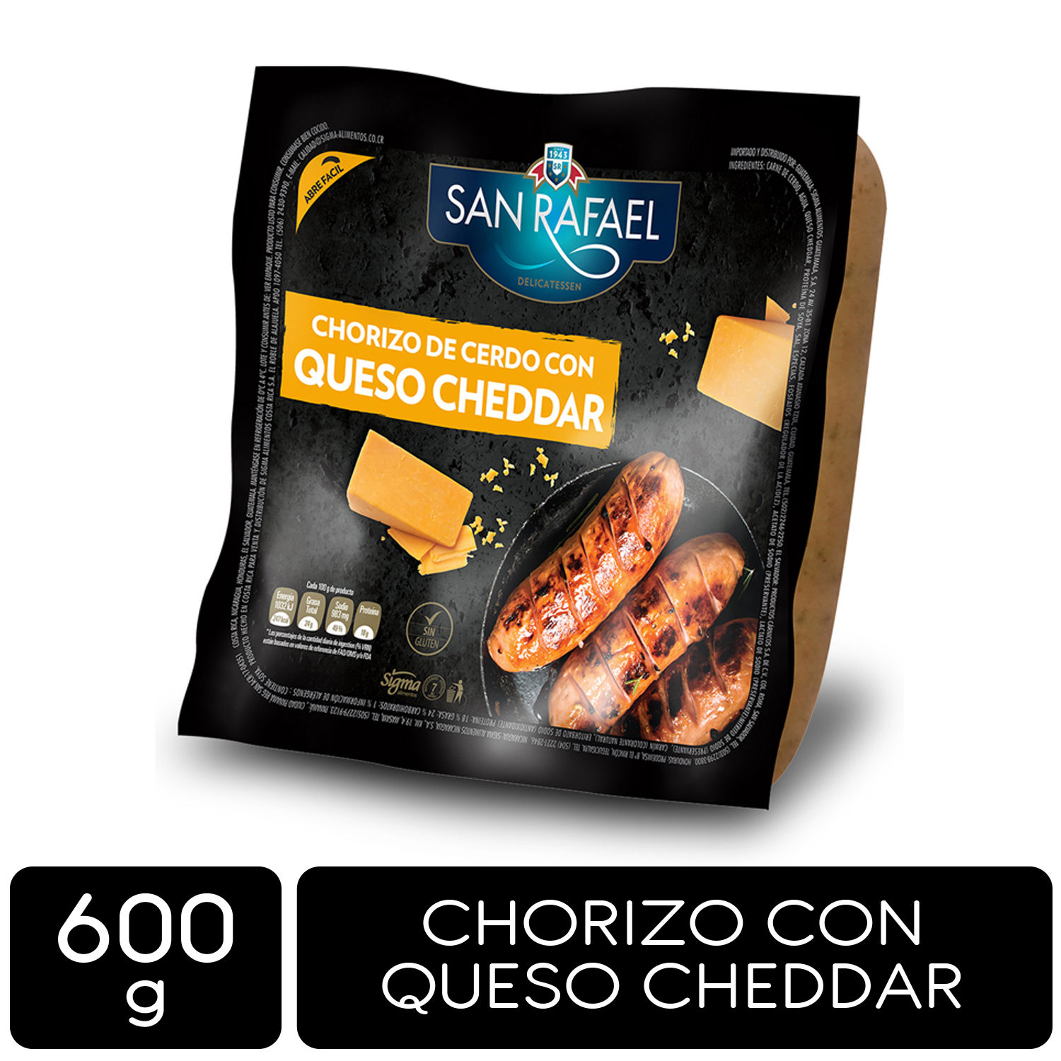 Chorizo Cerdo Cocido Queso Cheddar Sin Gluten San Rafael Paquete 600 G