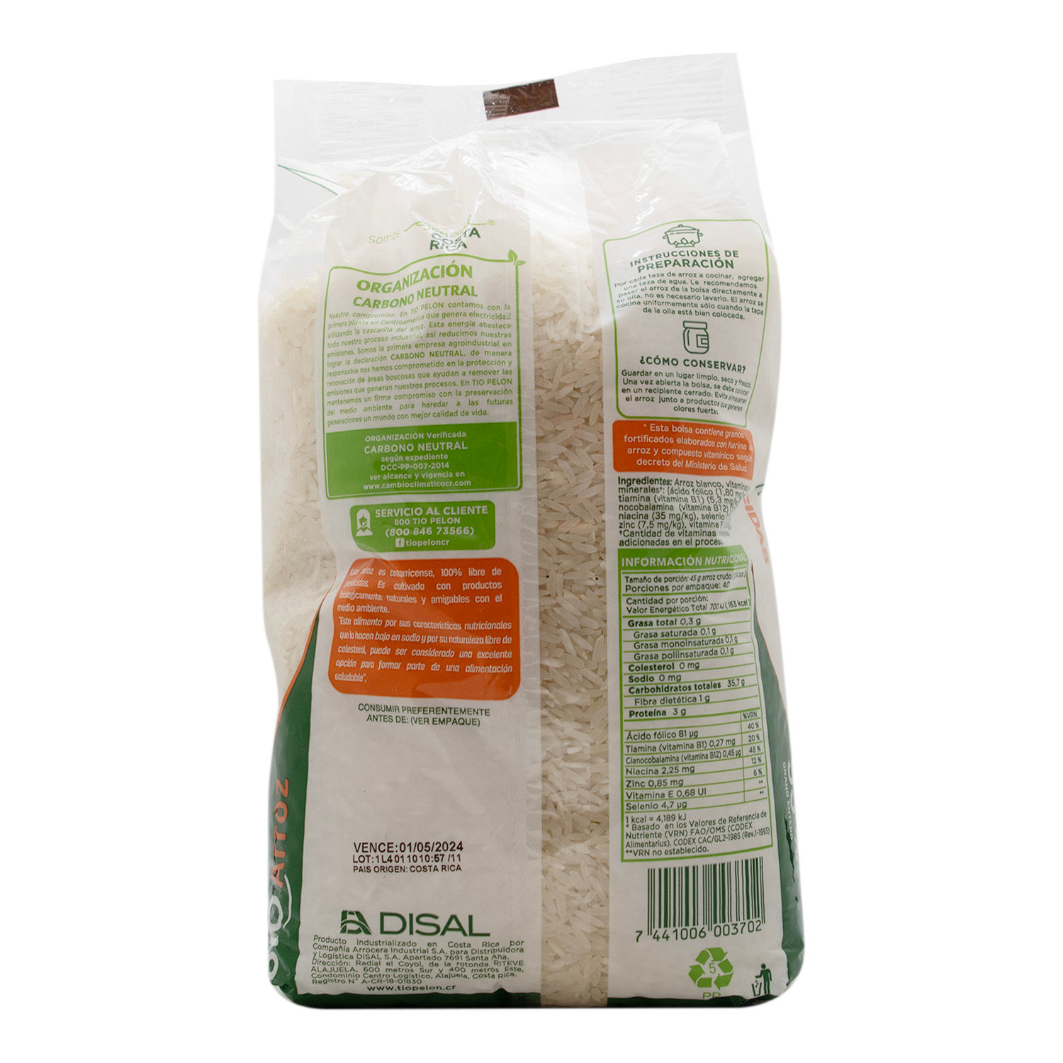 Arroz Blanco 95% Bio Tio Pelon Paquete 1800 G