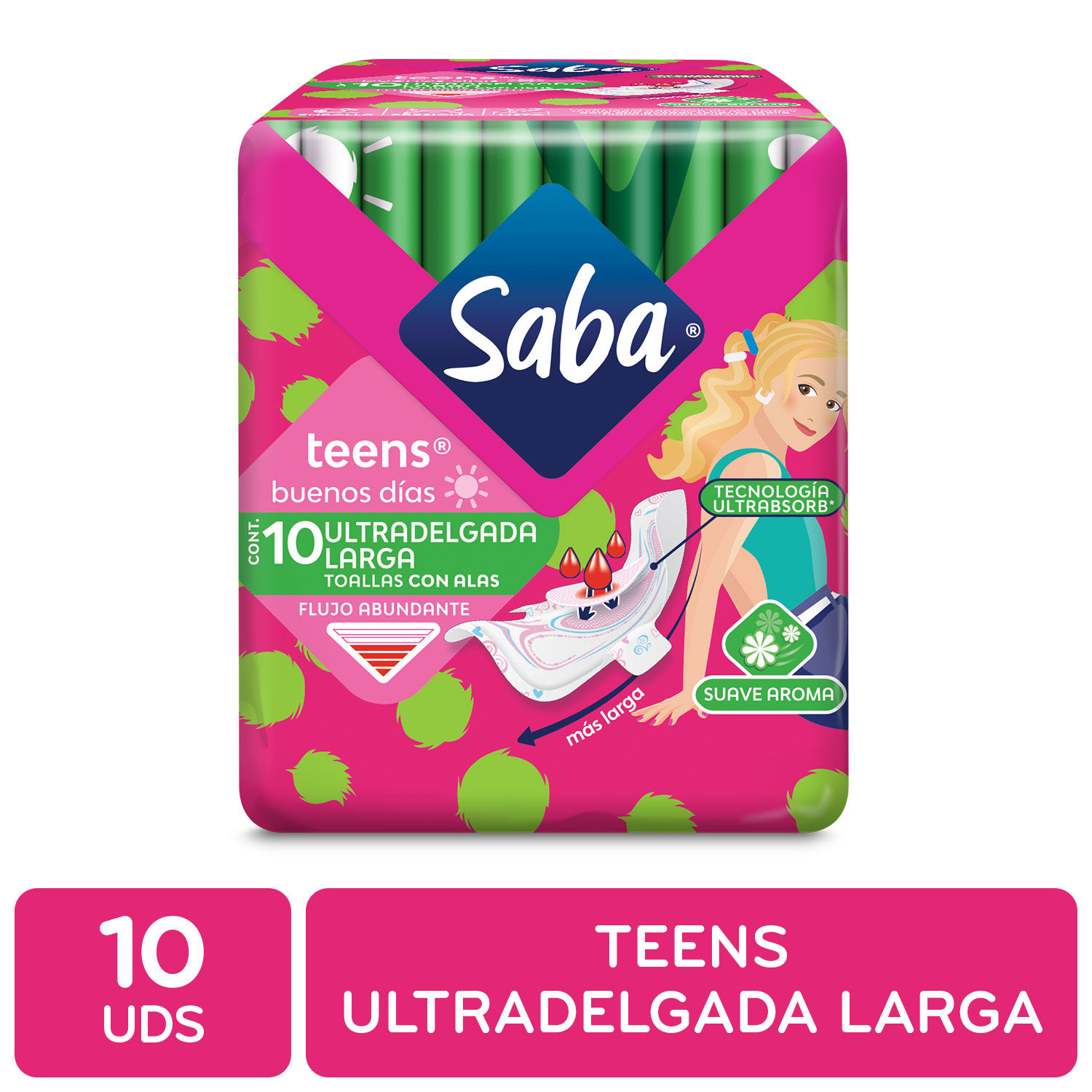 Toalla Intima Ultradelgada Con Alas Teens Saba Paquete 10 Unid