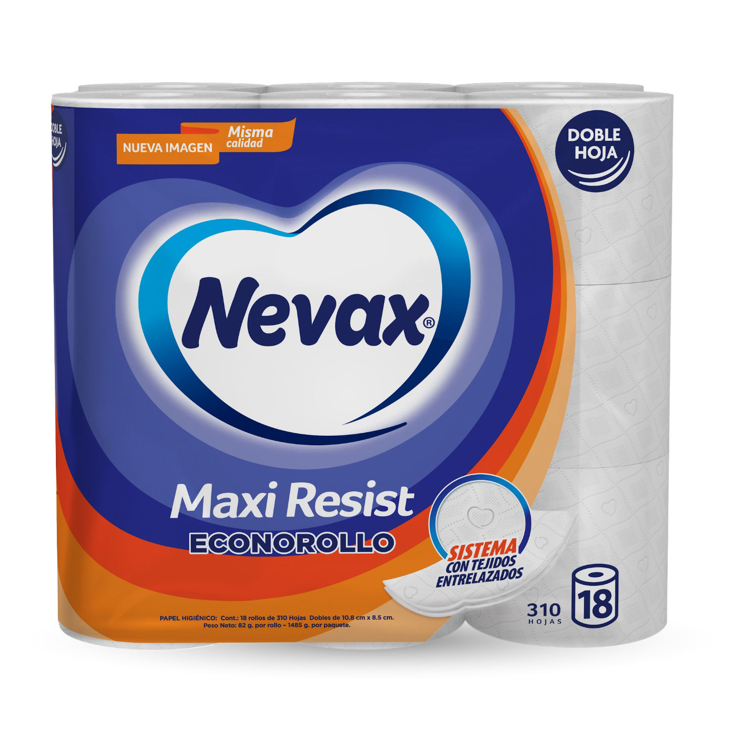 Papel Higienico Doble Hoja Maxi Resist 18u Nevax Paquete 1485 G