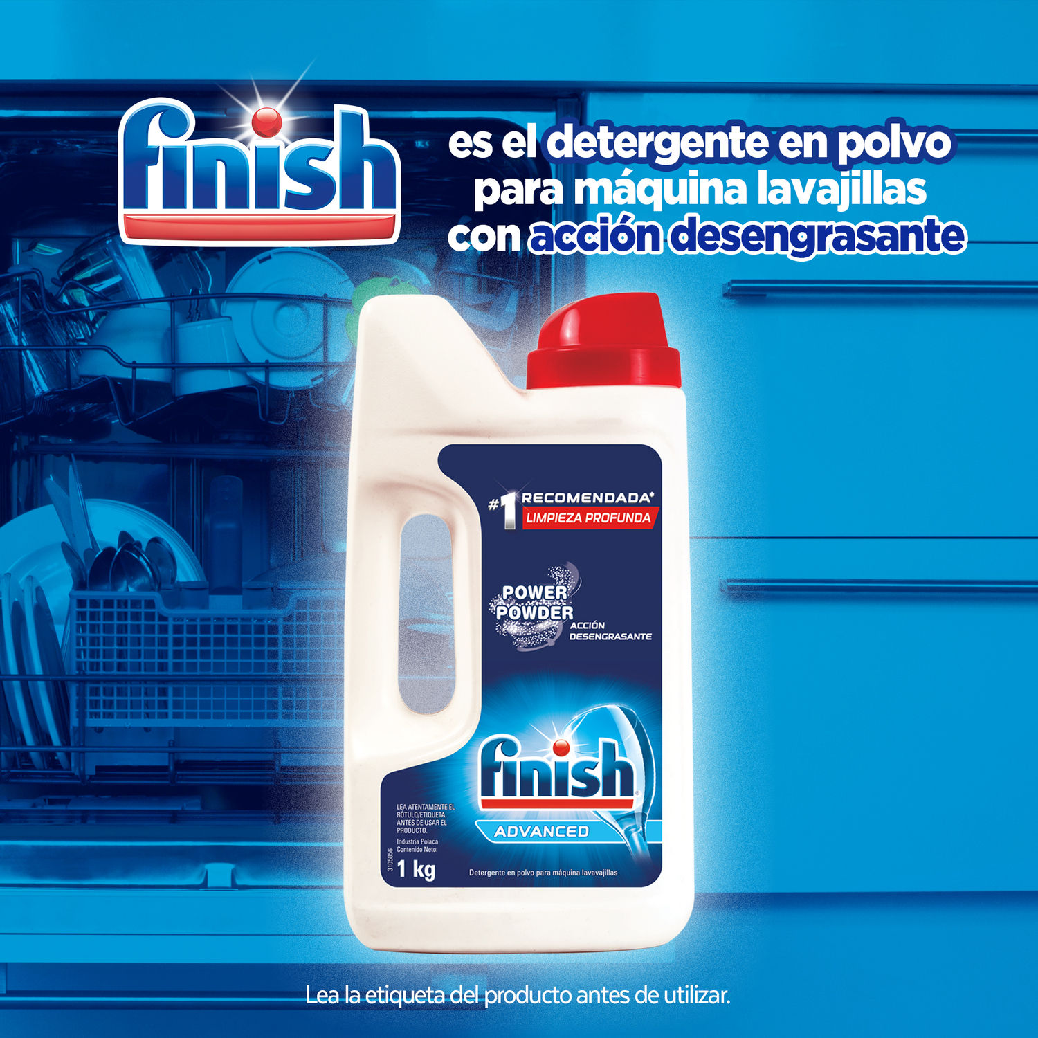 FINISH DETERGENTE EN POLVO PARA LAVAVAJILLAS BOTELLA 1KG - Jumbo