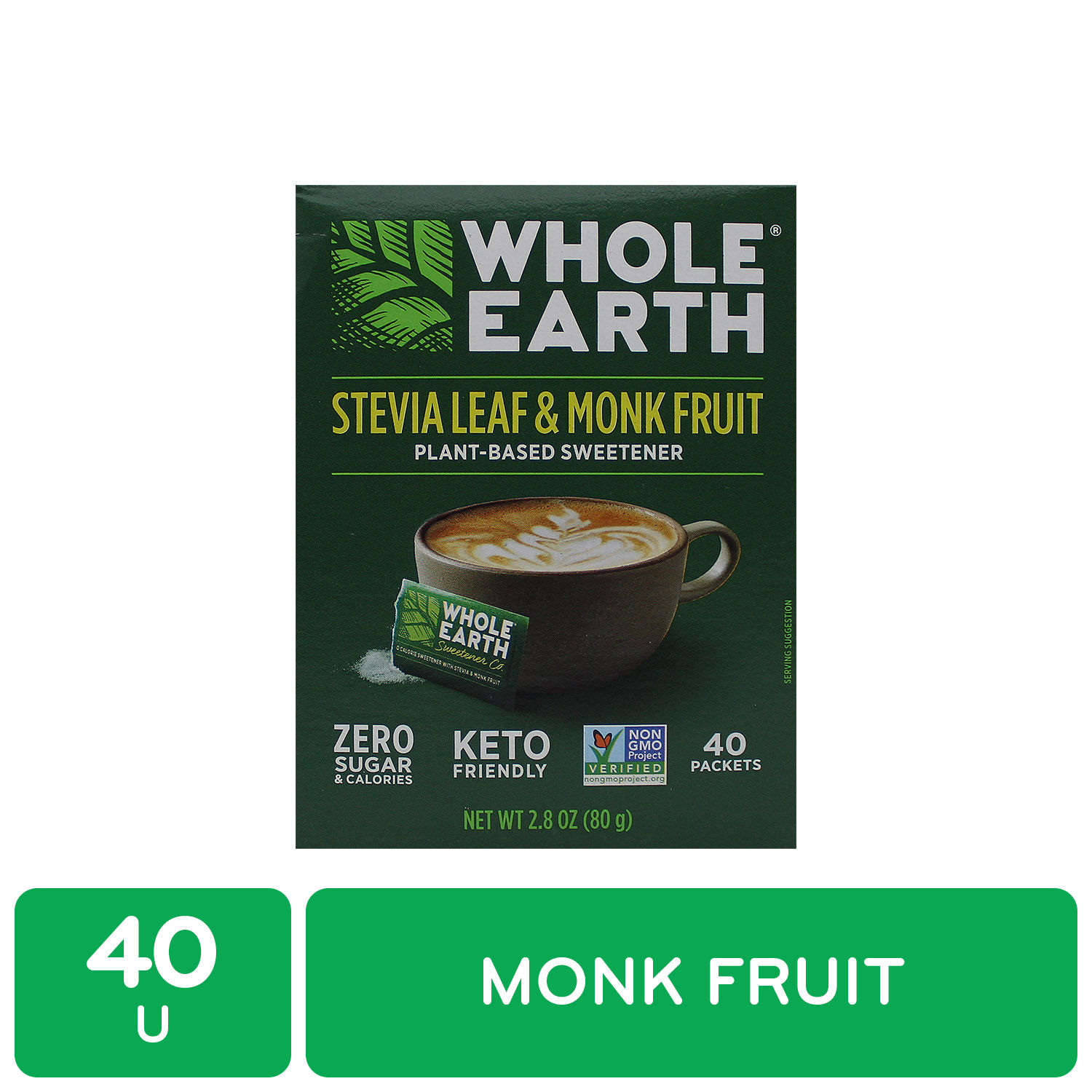 Edulcorante Polvo Stevia Monk Fruit Whole Earth Caja 80 G