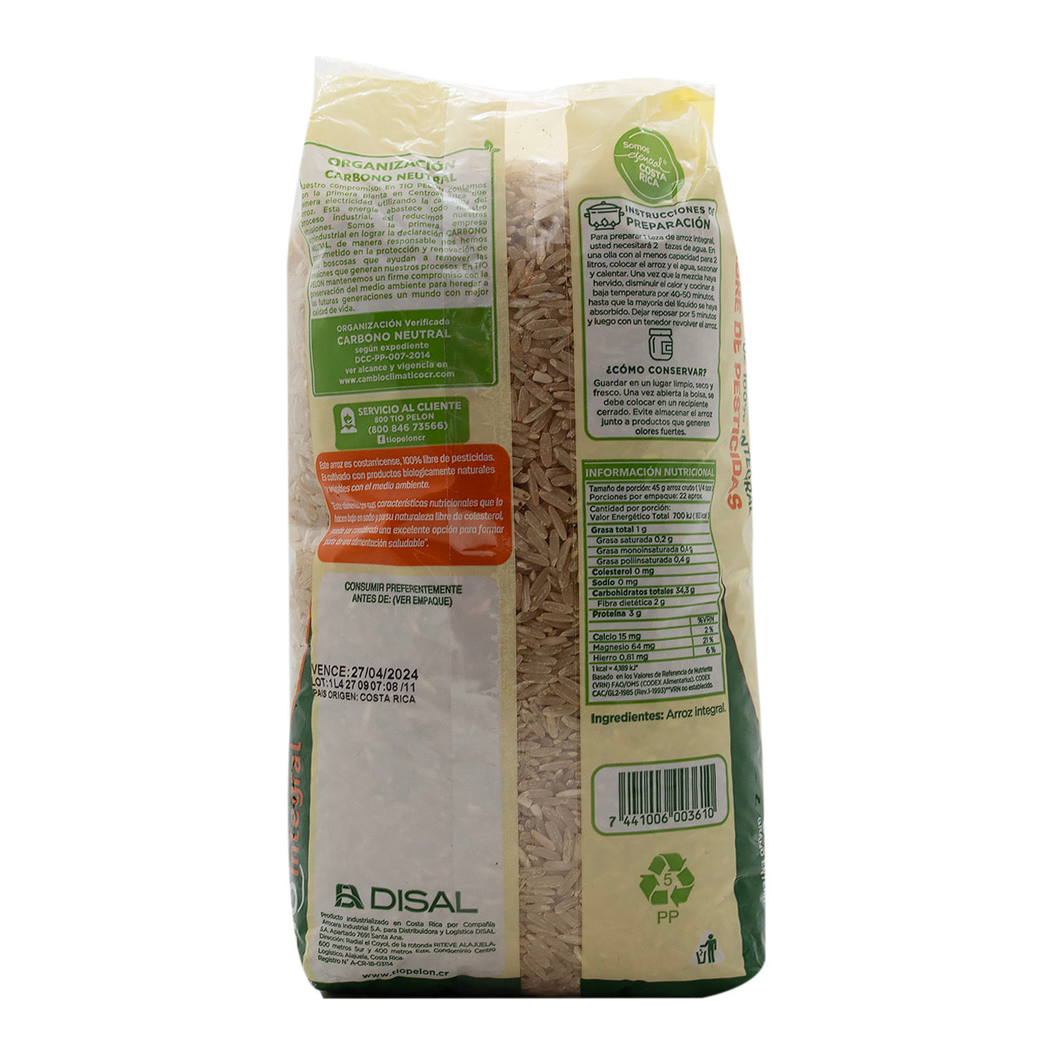 Arroz Integral 95% Bio Tio Pelon Paquete 1000 G