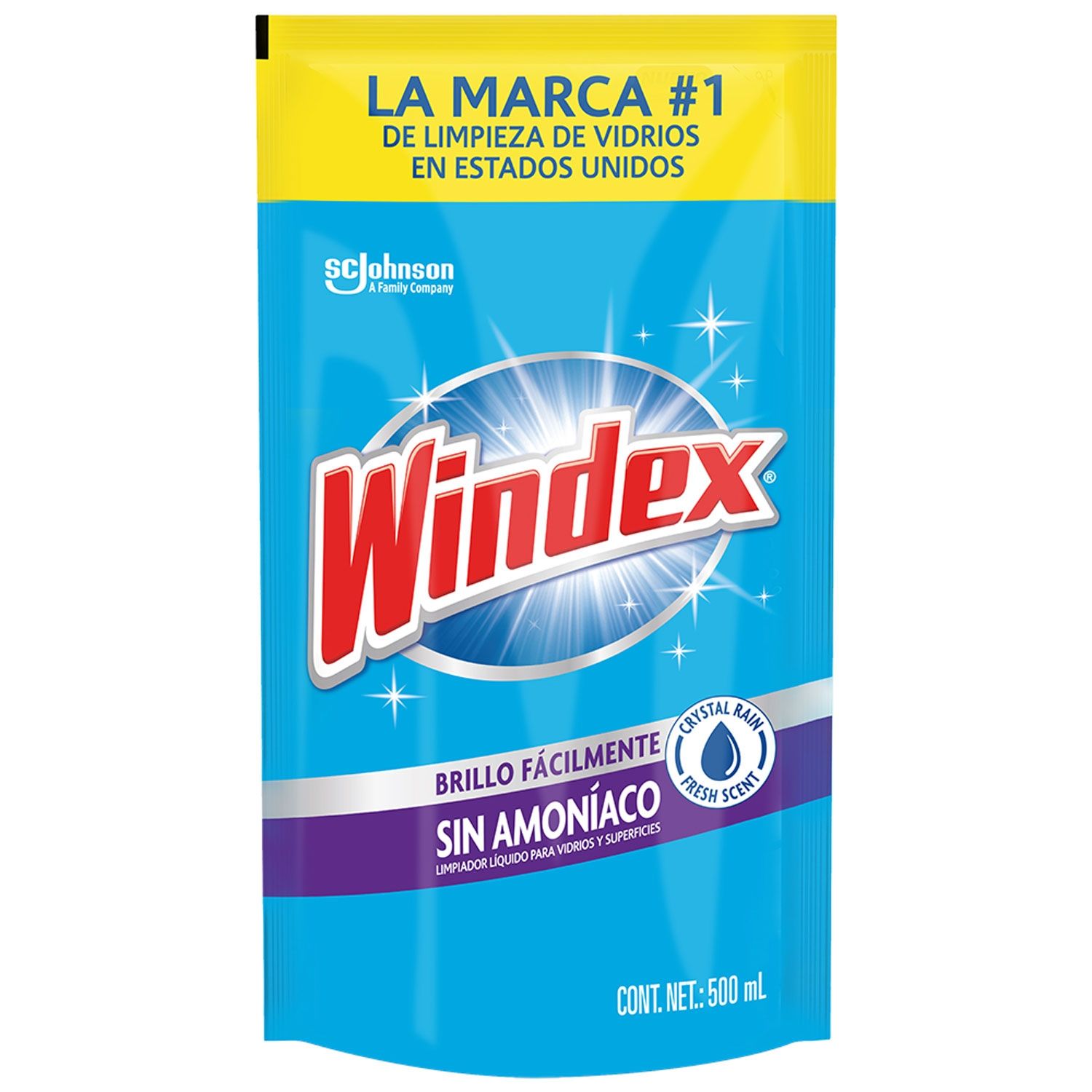 Limpiador Vidrio Liquido Sin Amoniaco Windex Bolsa 500 Ml