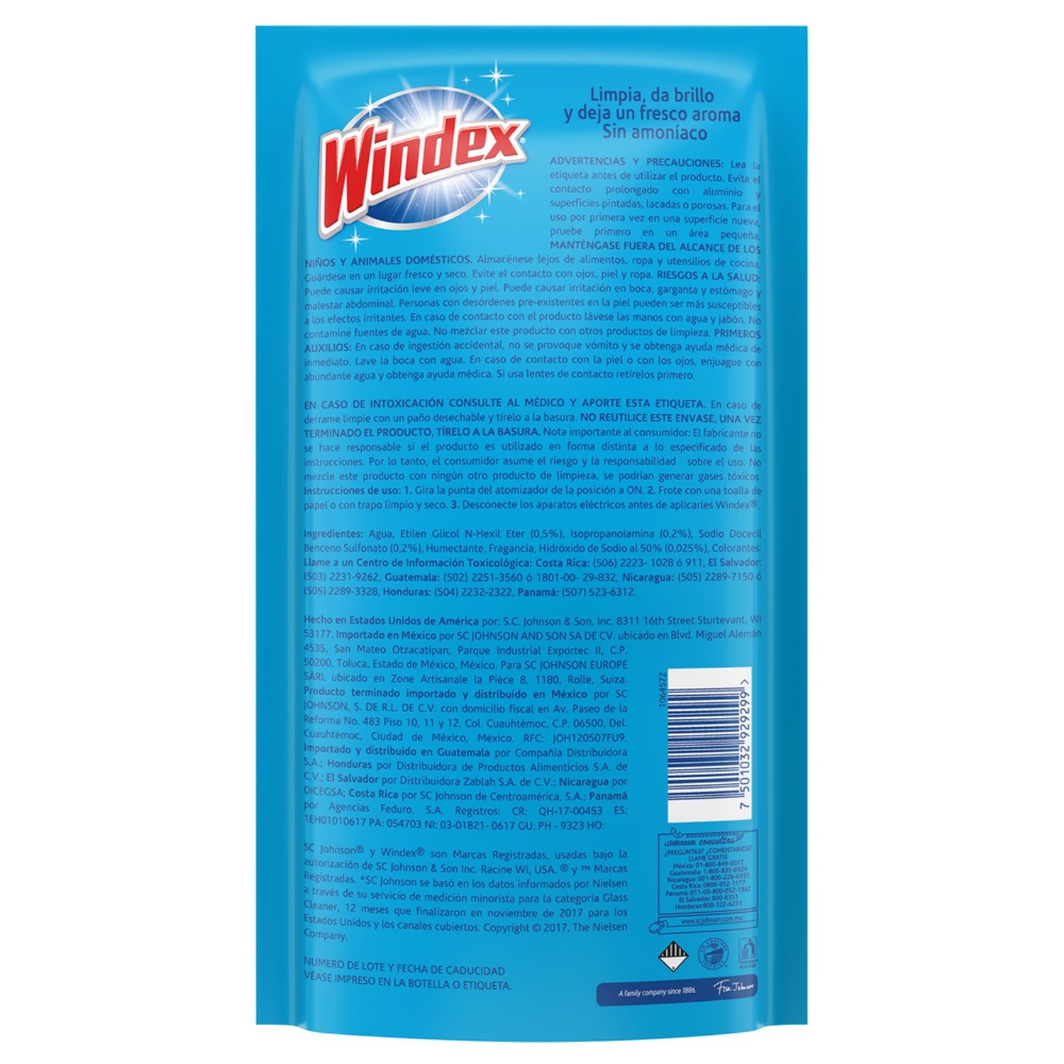 Limpiador Vidrio Liquido Sin Amoniaco Windex Bolsa 500 Ml