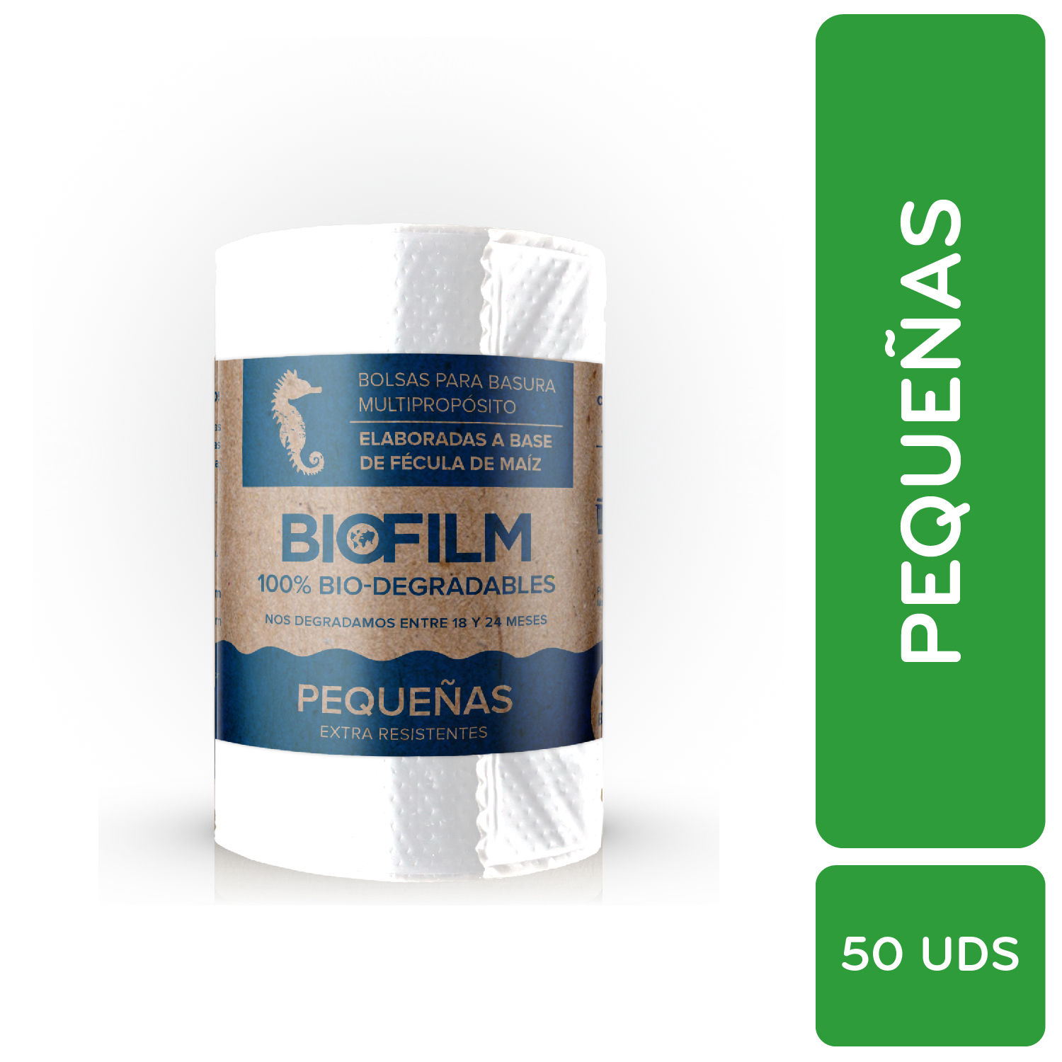 Bolsa Basura Pequeña Blanca Rollo Bio Biofilm Blister 50 Unid